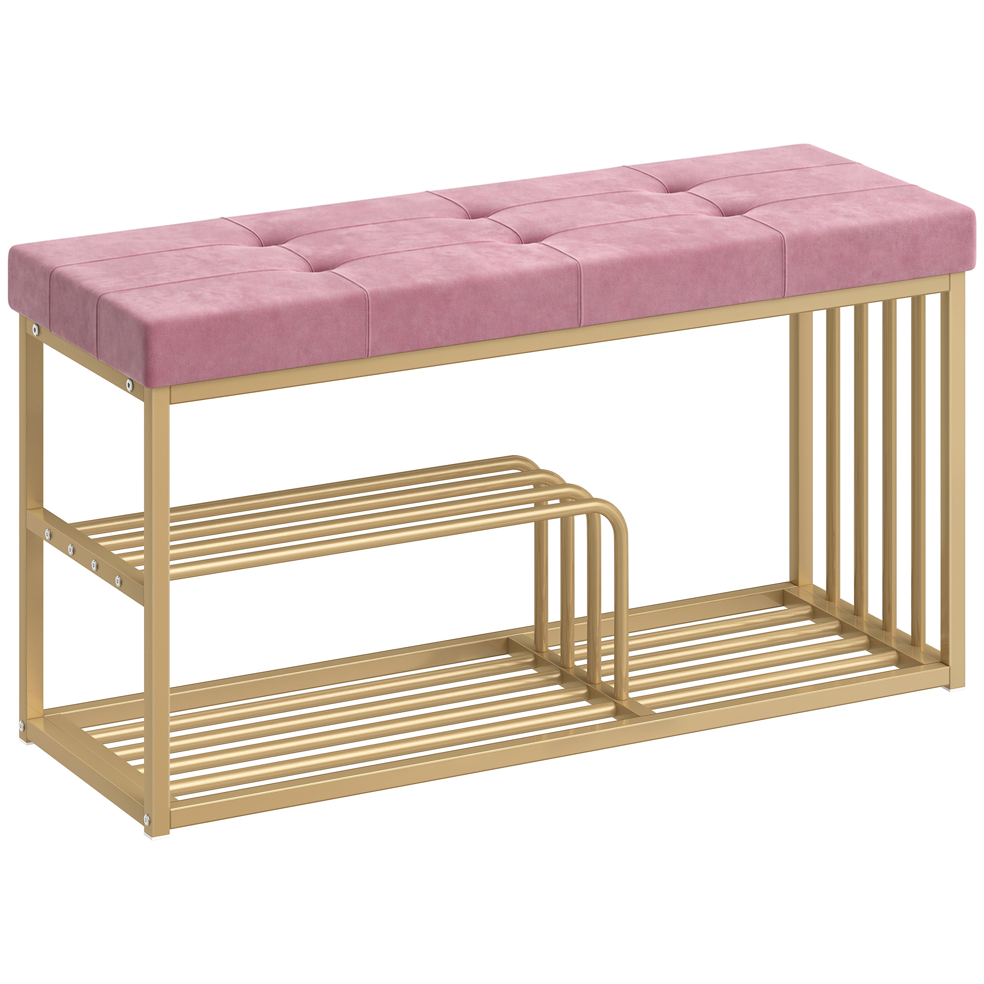 Dorvale Pink Velvet Bench with Shoe Storage - Medium-sized - 100cm - Life Essentials