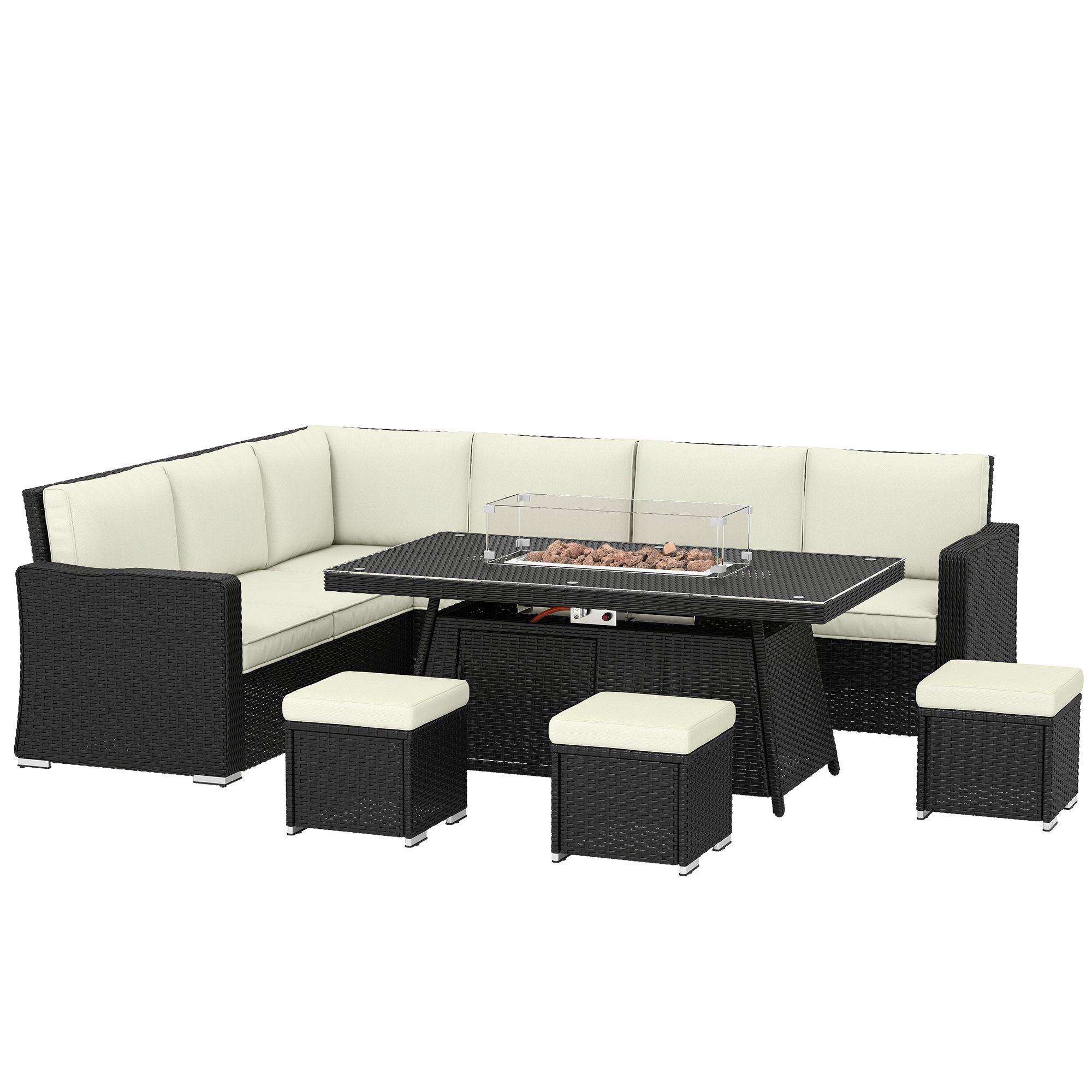 Luxbyrn Steel 7 Piece Rattan Garden Corner Sofa Set - White - Life Essentials