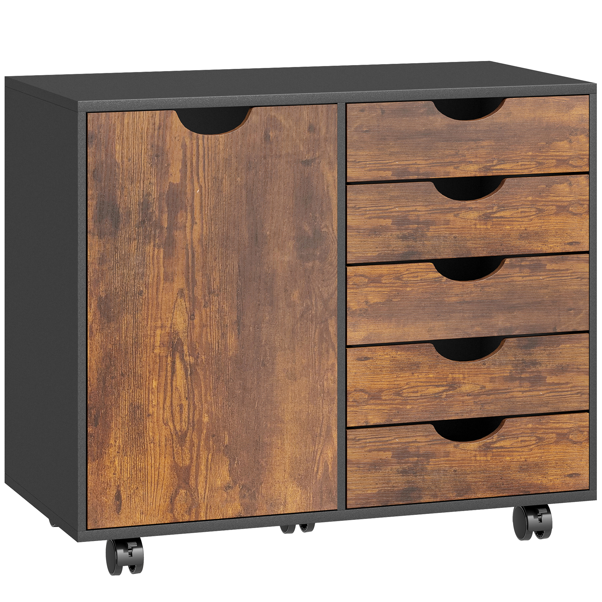CHILHAM Mobile Office Storage Cabinet with Multiple Compartments - Rustic Brown - Life Essentials