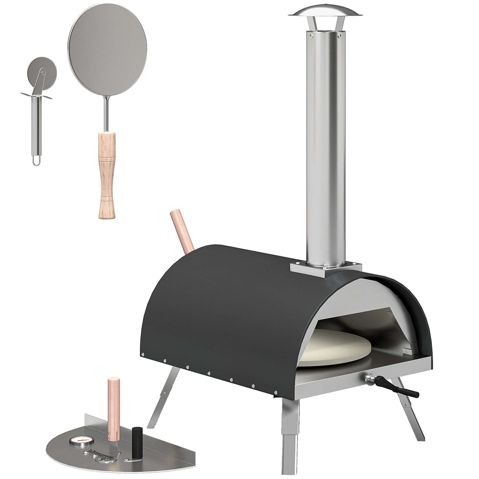 Caveth Black Stainless Steel Pizza Oven Foldable Legs - 79cm - Life Essentials