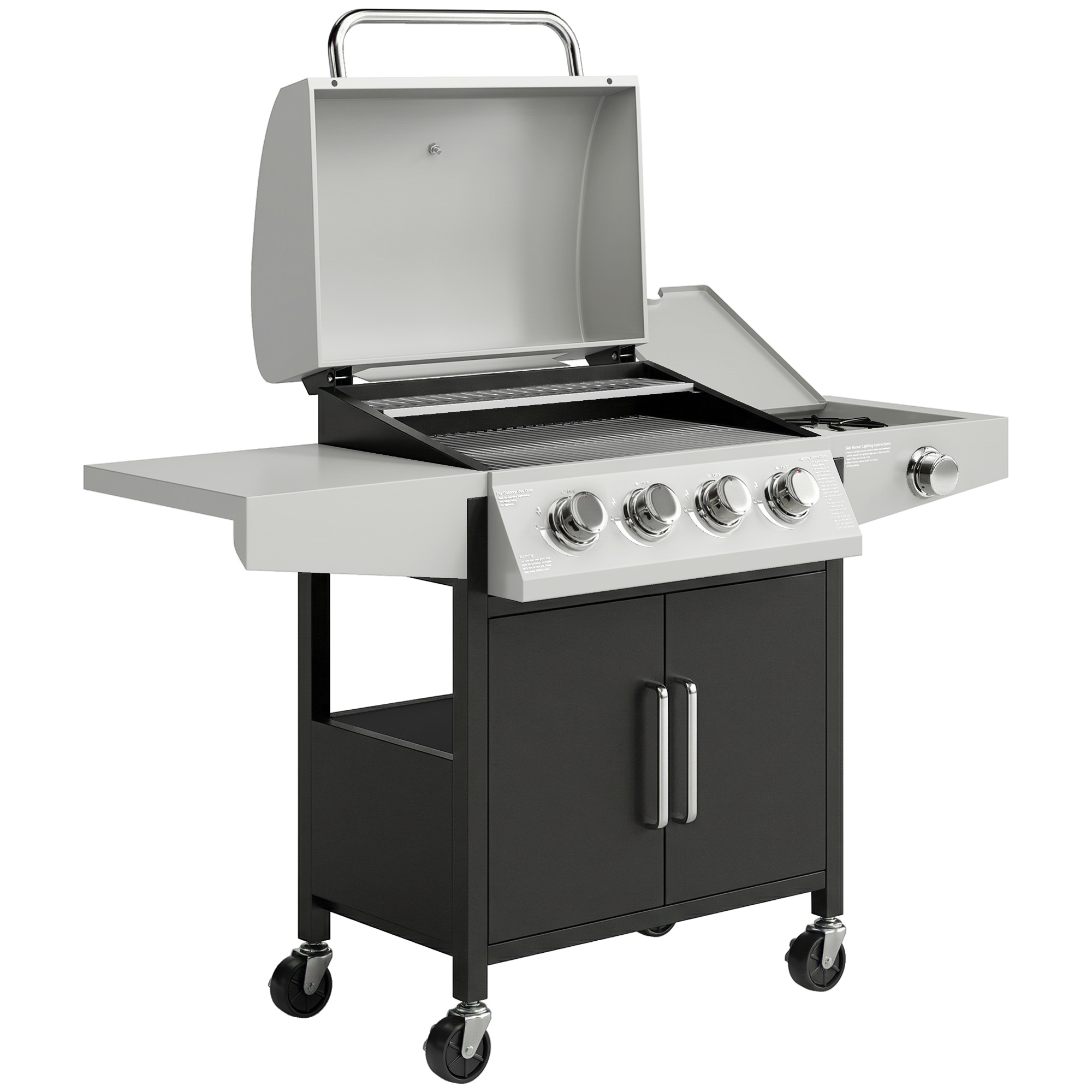 Halena Silver Stainless Steel Barbecue Burner Grill with Side Burner - 55cm - Life Essentials