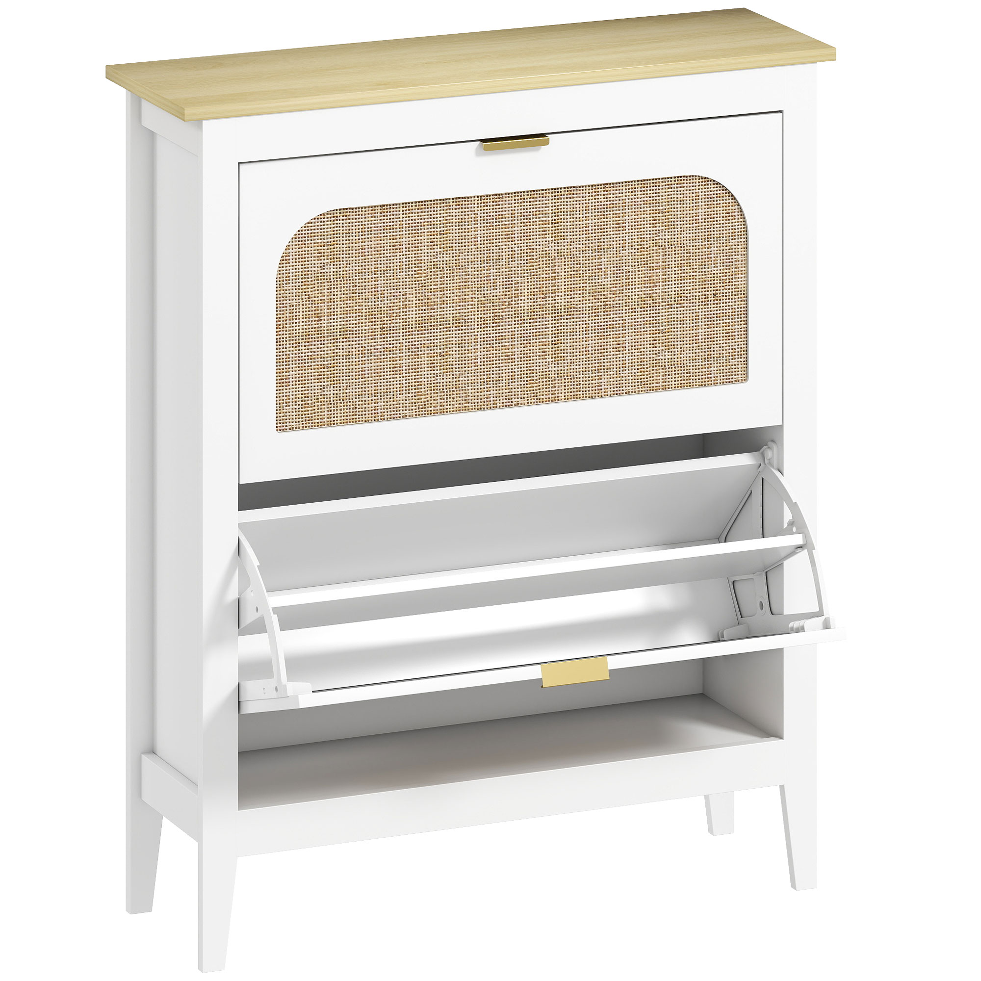 Dalford White Shoe Cabinet with 2 Flip Drawers - Medium-sized - 80cm - Life Essentials