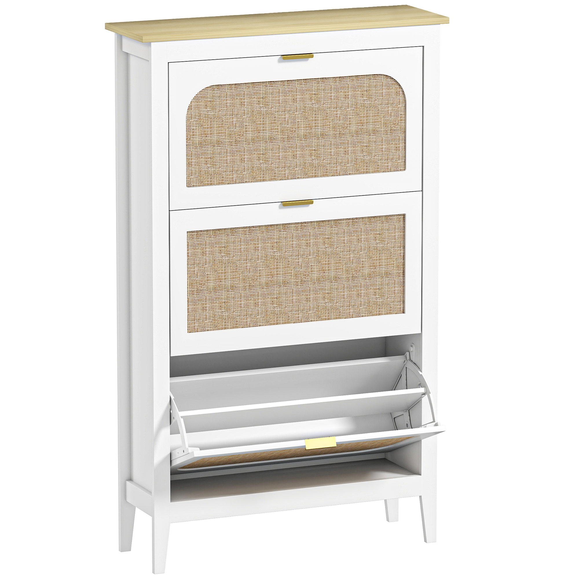 Dalford White Shoe Cabinet with 3 Flip Drawers - Large-sized - 80cm - Life Essentials