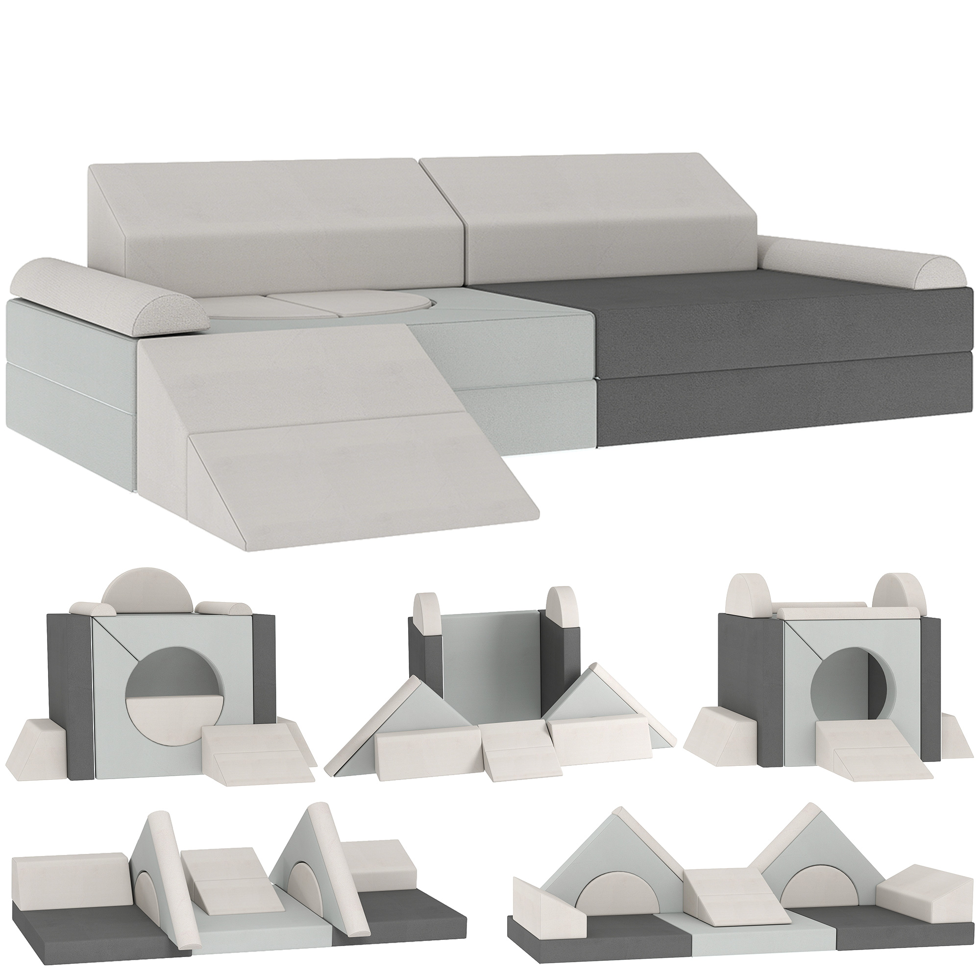 Valwood Velvet 12 Pieces Kids Play Sofa Modular Set - Grey - Life Essentials