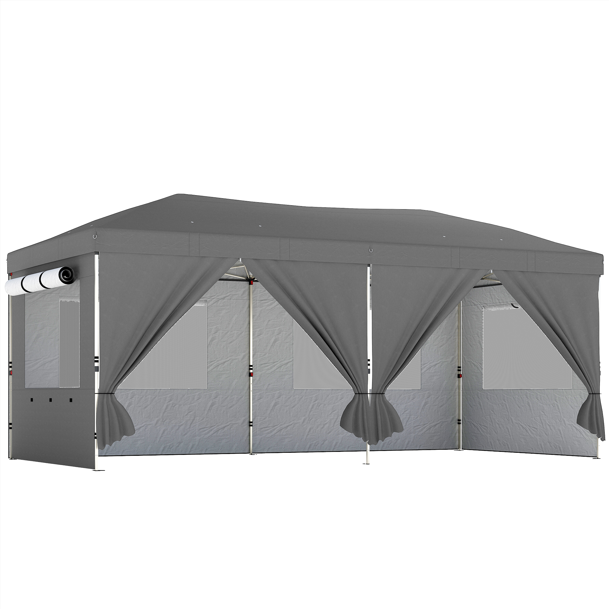 Dorloft Dark Grey Metal 3x6m Canopy Prwith UV50+ Protection Gazebo with 6 Sidewalls - 297cm