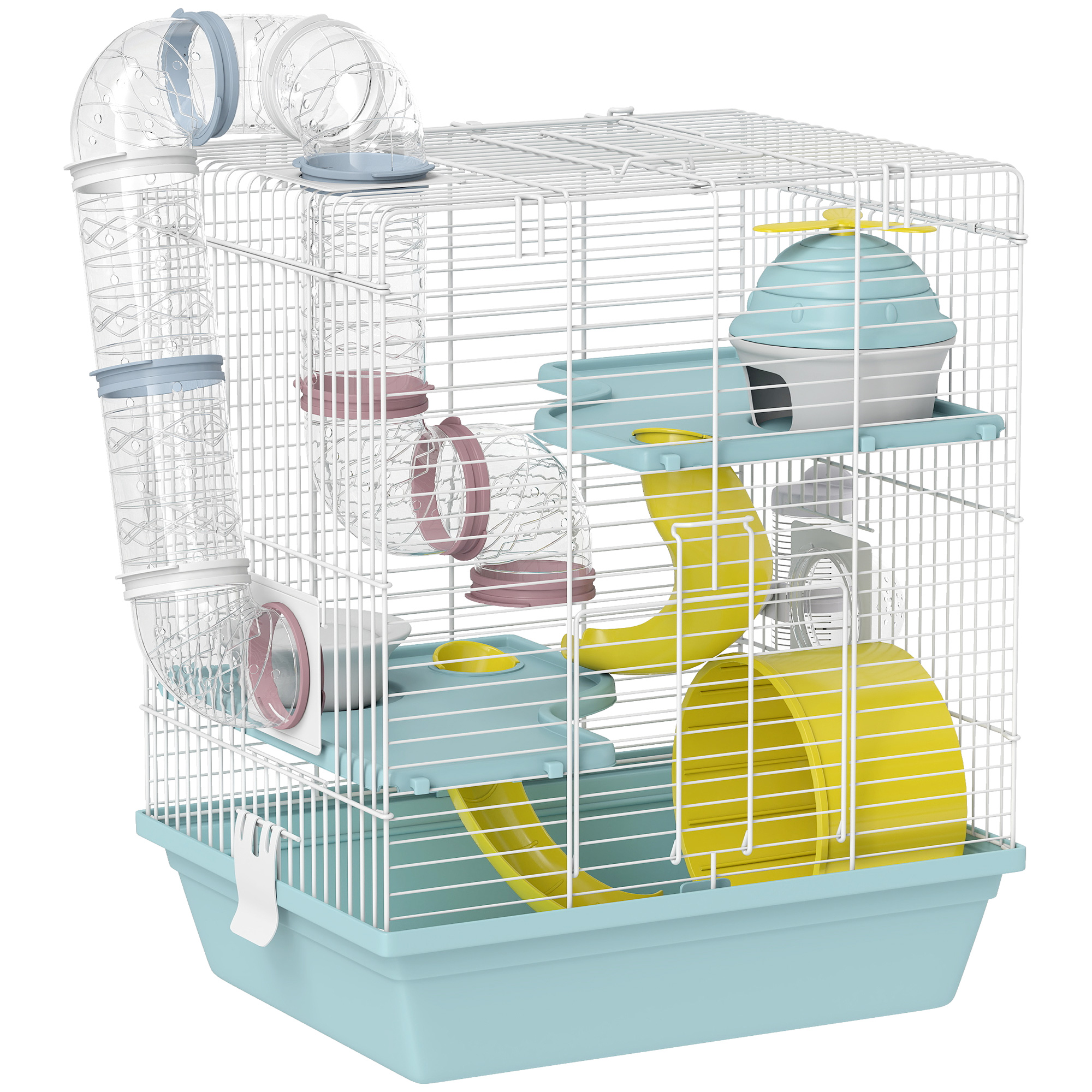 BLENHEIM 3 Level Hamster Cage with Exercise Wheel, Water Bottle and Food Bowl, 34.5 x 27.5 x 41 cm - Blue - Life Essentials