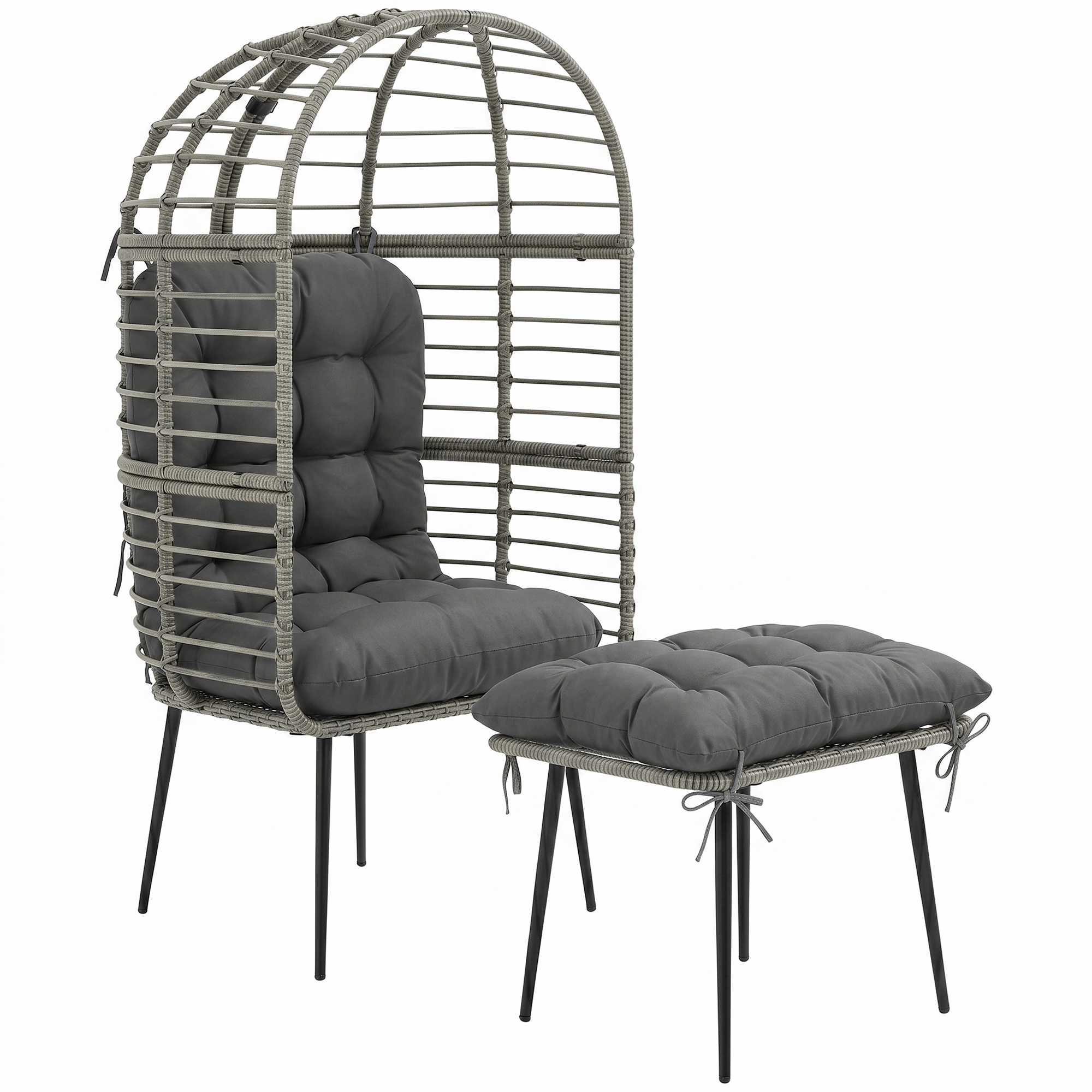 Dalbyrn Light Grey PE Rattan Garden Egg Chair with Footstool Set - 76cm - Life Essentials