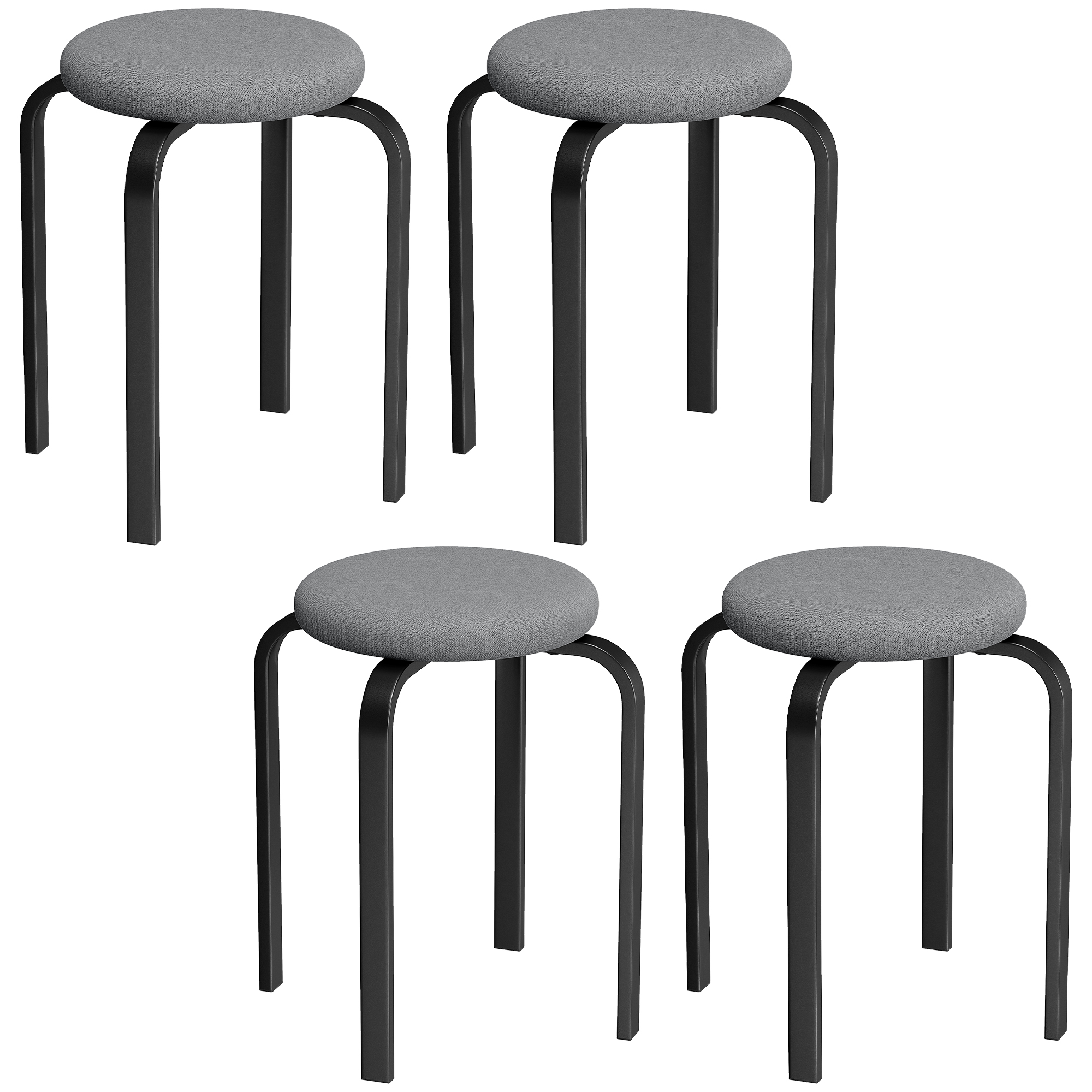 Evoiva Dark Grey Steel Stackable Stools with Cushion Set of 4 - 40cm