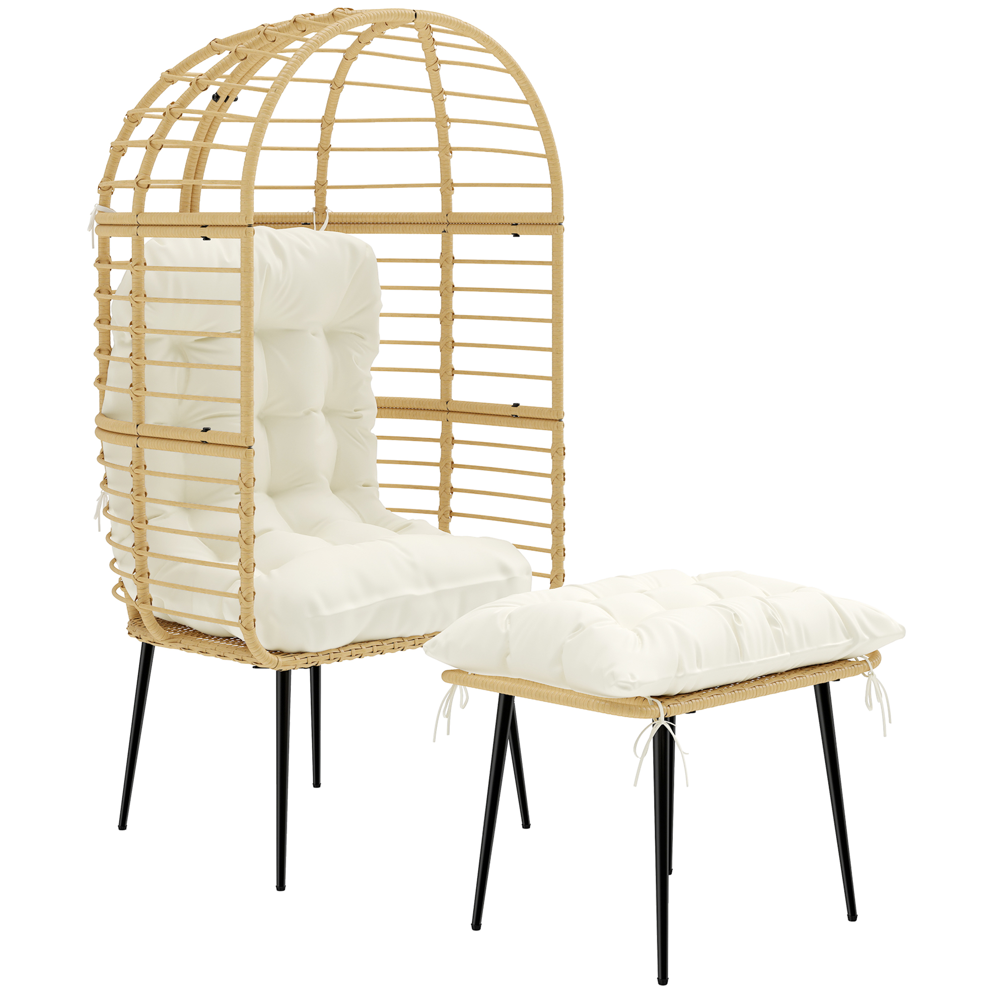 Dalbyrn Cream White PE Rattan Garden Egg Chair with Footstool Set - 76cm - Life Essentials