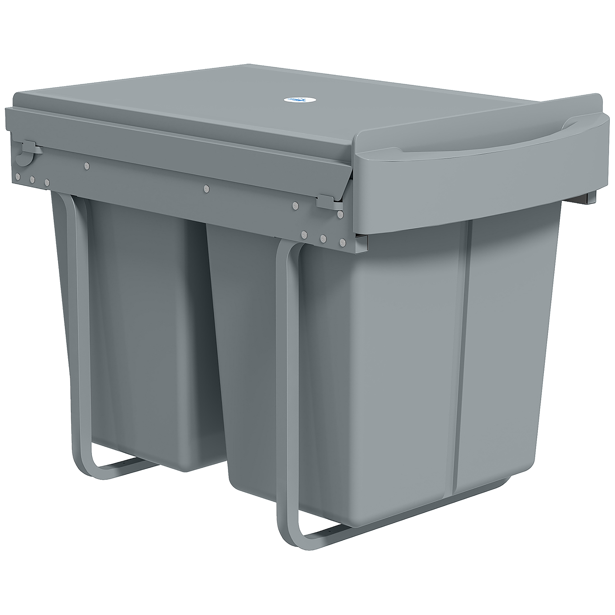 DALWOLD Pull Out Under Sink Kitchen Bin with 2 Removable Compartments and Smooth Glide - Grey - Life Essentials