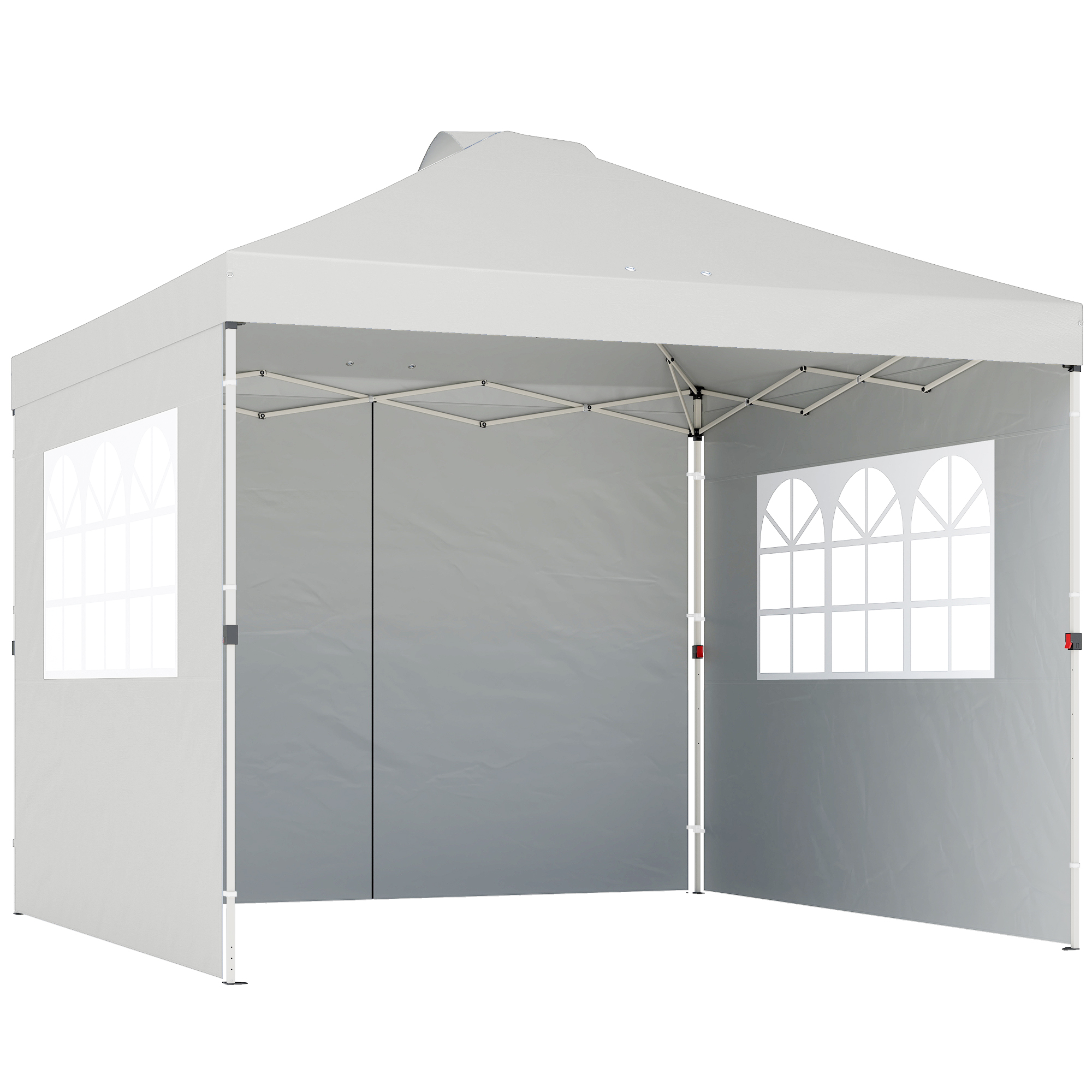 Dordene White Metal Gazebo Waterproof Height Adjustable Canopy with 3 Sidewalls Wheeled Bag - 297cm - Life Essentials