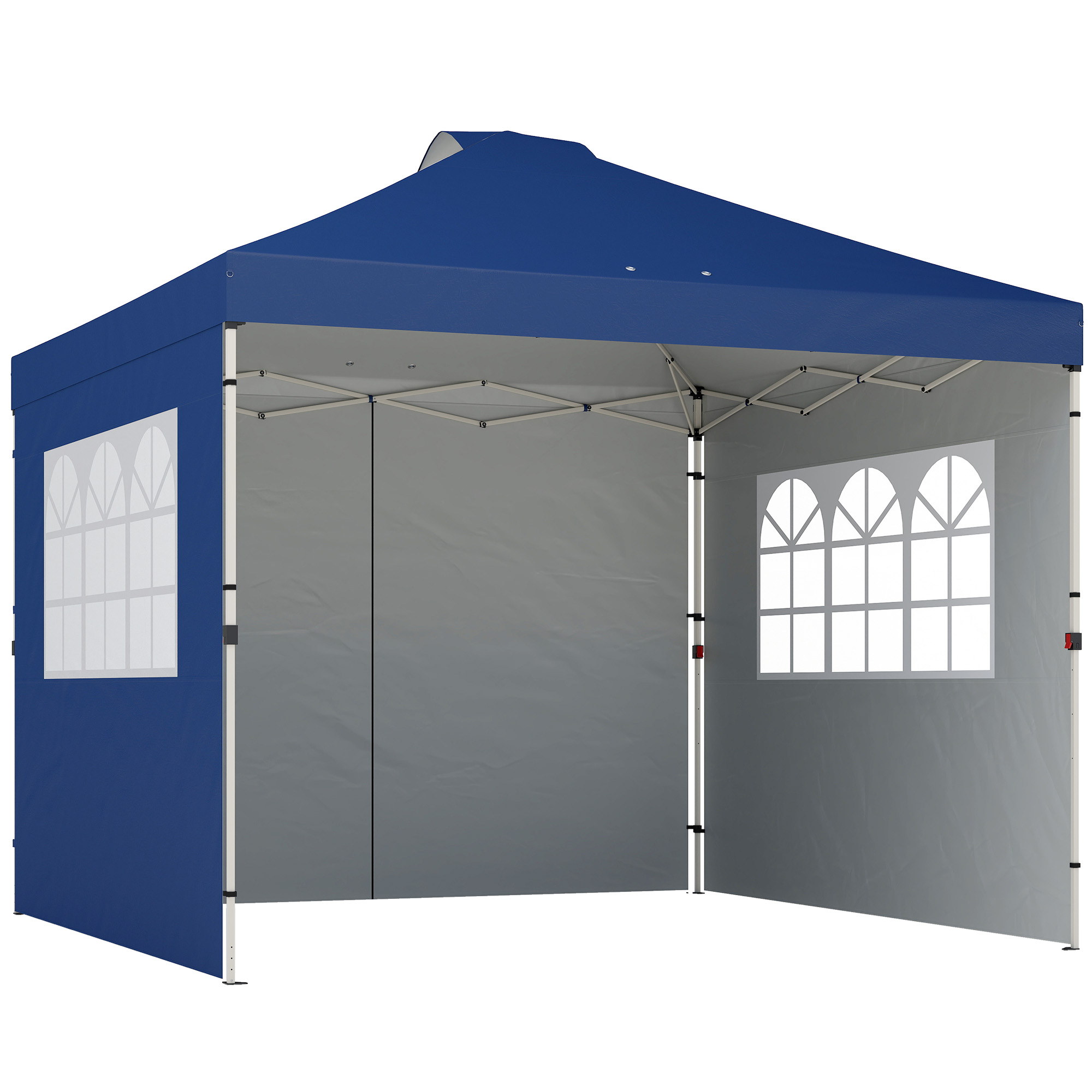 Dordene Dark Blue Metal Gazebo Waterproof Height Adjustable Canopy with 3 Sidewalls Wheeled Bag - 297cm - Life Essentials