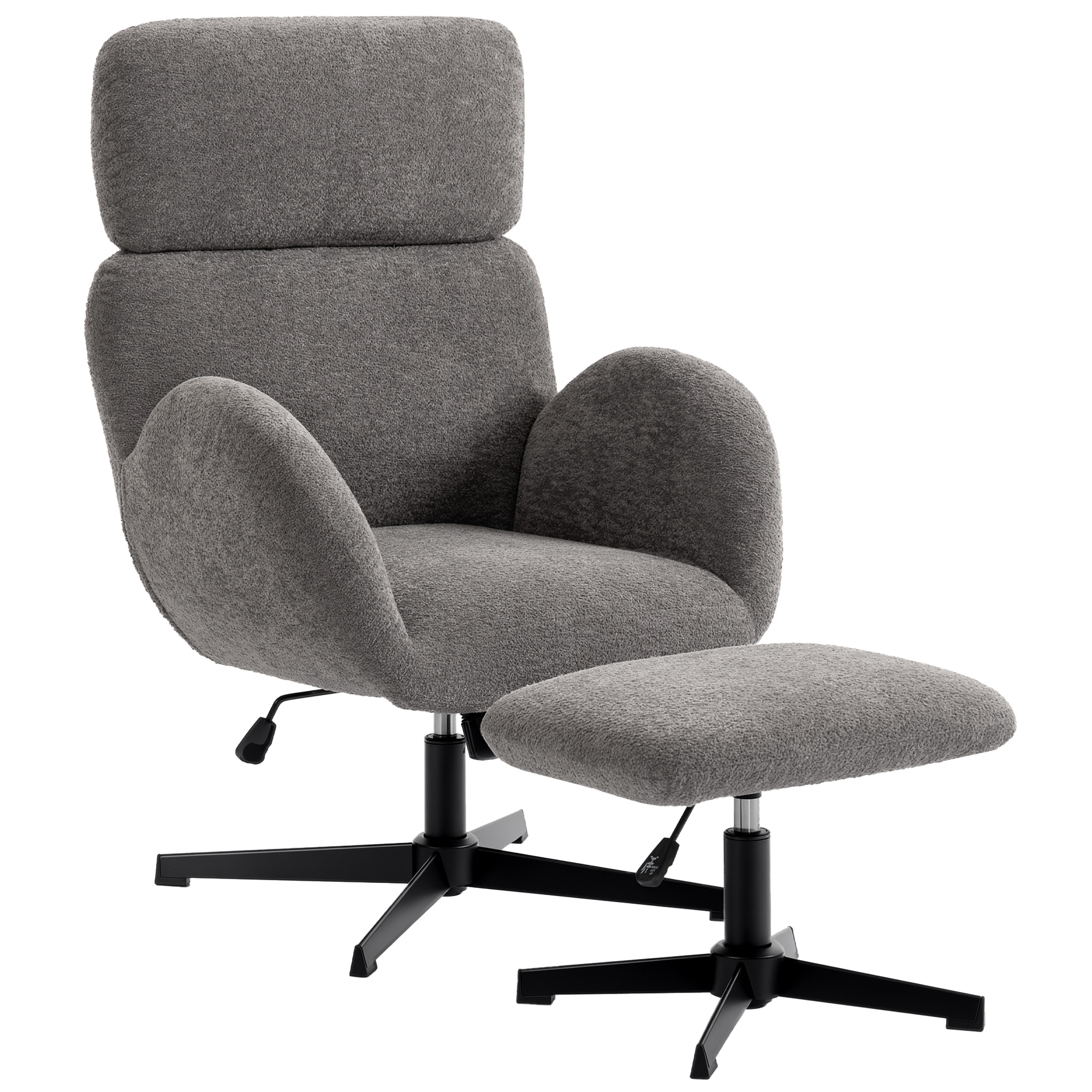 Rosmoor Velvet Swivel Chair with Footstool Set - Grey - Life Essentials