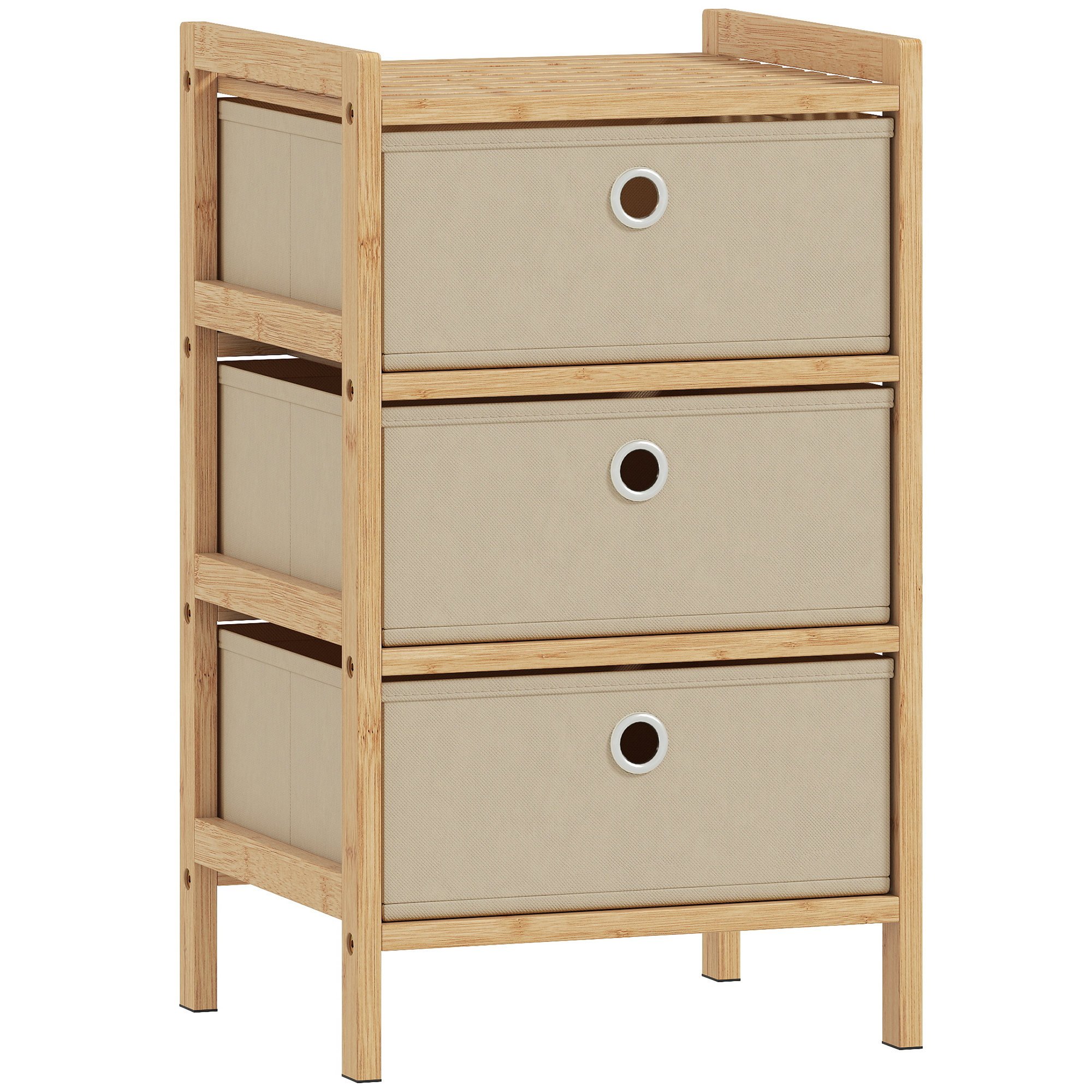 Elmmoor Cream White Fabric Chest of Drawers - Small-sized, 3 Drawers - Life Essentials