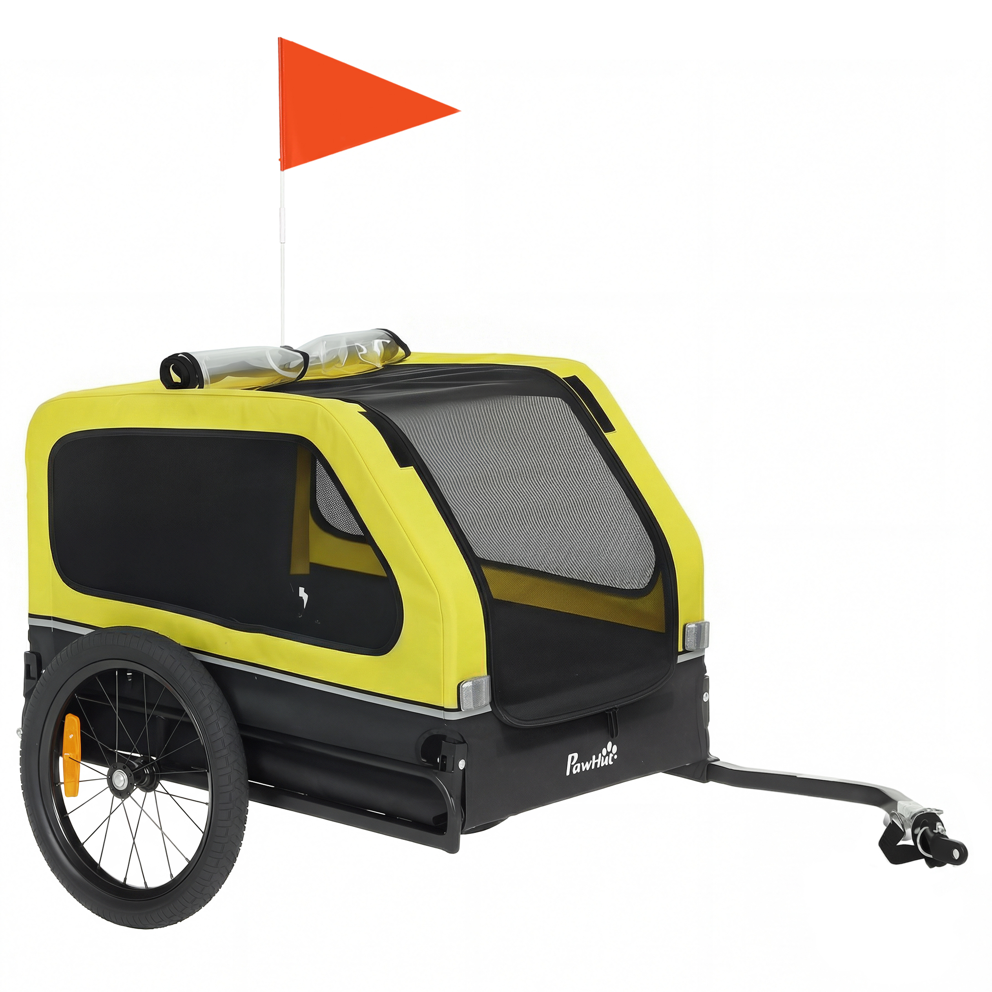 BURGHLEY Dog Bike Trailer with Ramp, Quick Release Frame, Universal Coupler and Reflectors - Yellow and Black - Life Essentials