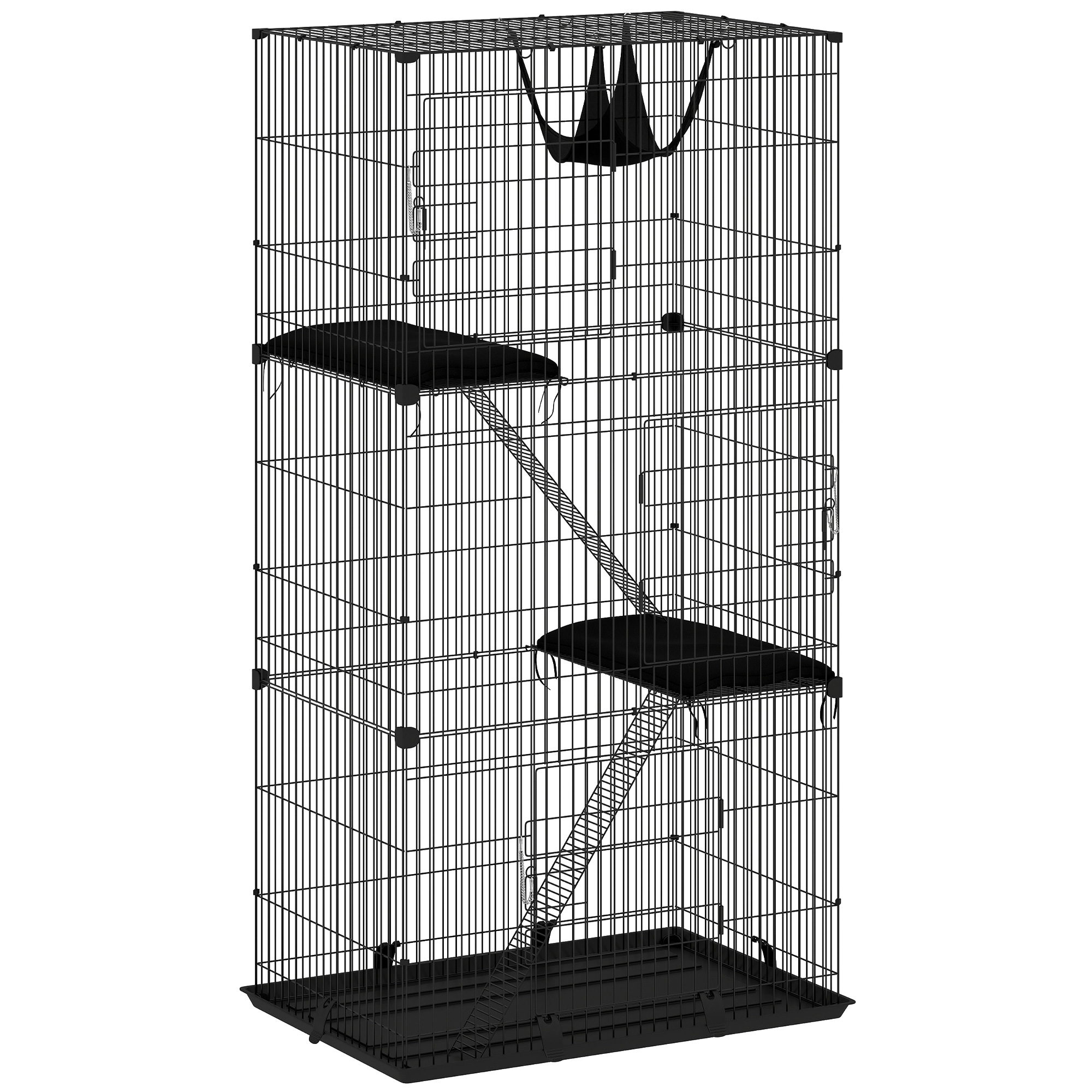 CAPEL 3 Tier Indoor Metal Cat Cage with Hammock, Platforms, Tray and Cushions for 1 to 2 Kittens - Black - Life Essentials