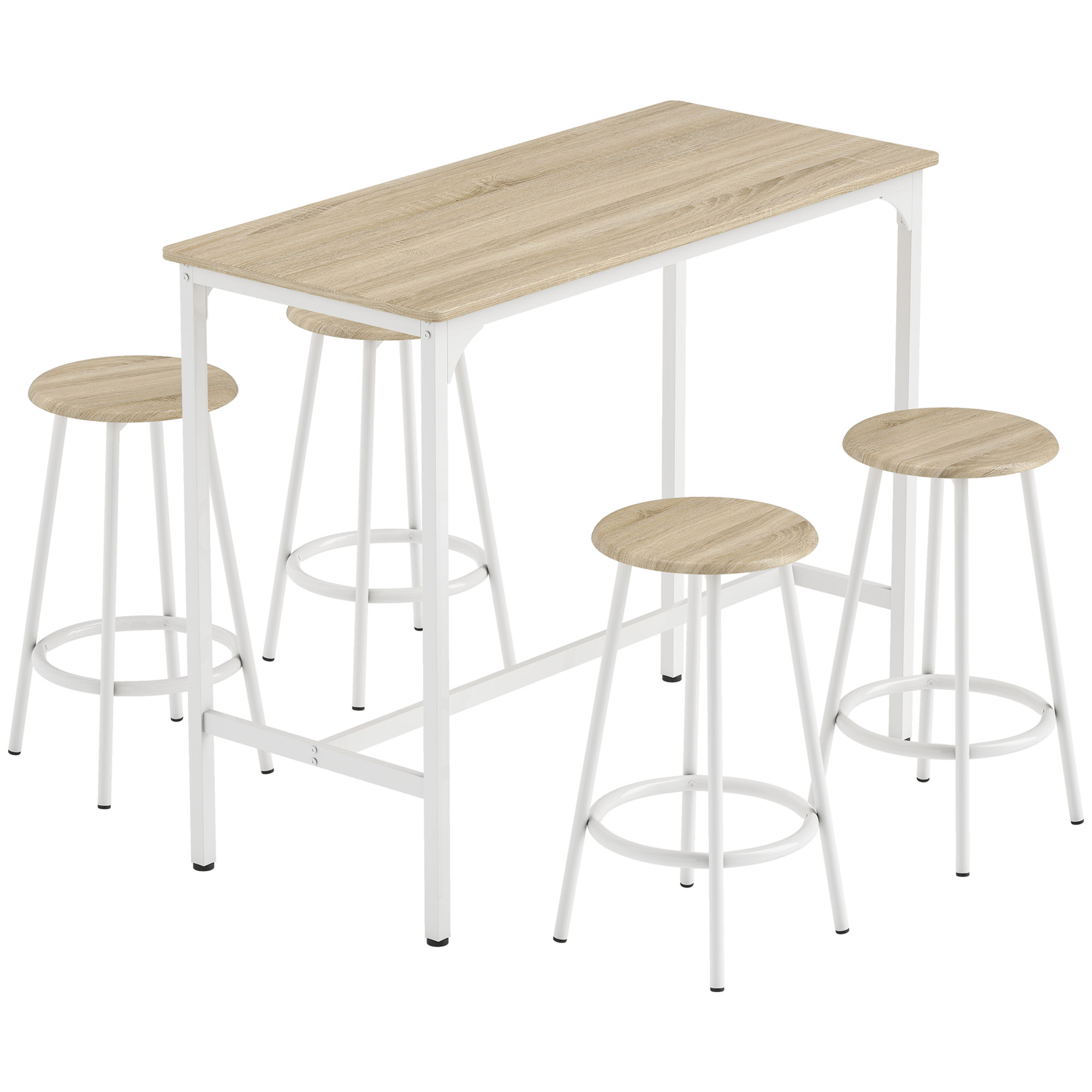Luxford Natural Wood Metal Bar Table with 4 Stools Set - 50cm - Life Essentials