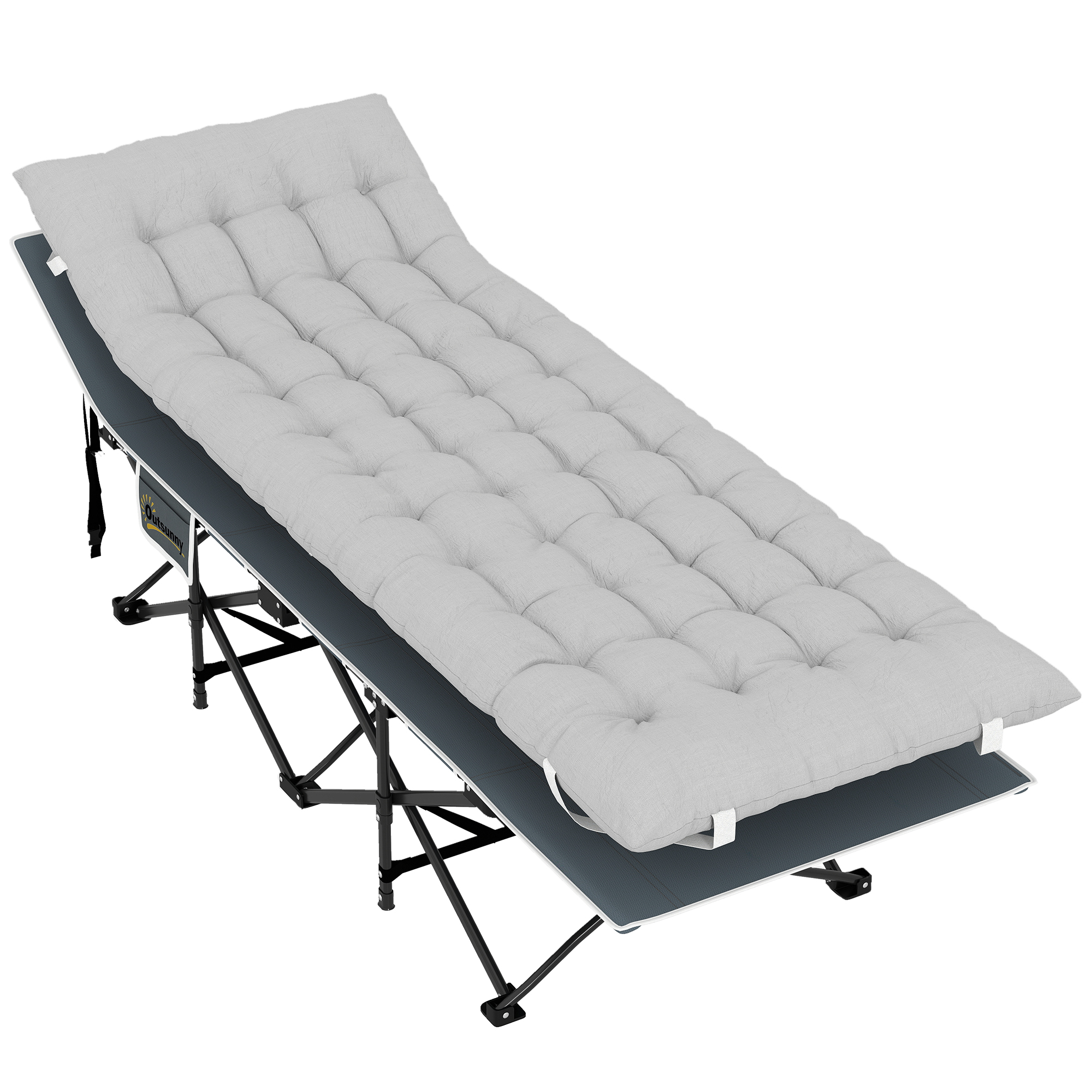 Zenora Metal Camping Cot Bedframe with Mattress and Storage - Light Grey - Life Essentials