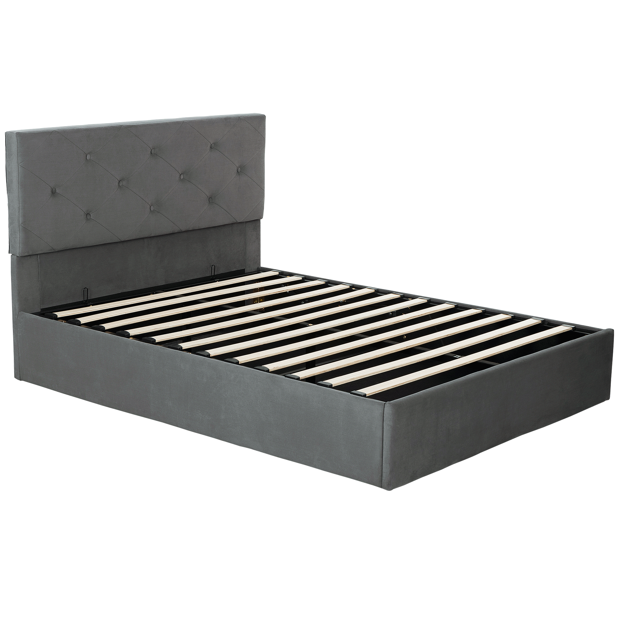 Dorwick Double Ottoman Storage Velvet Bedframe - Dark Grey - Life Essentials