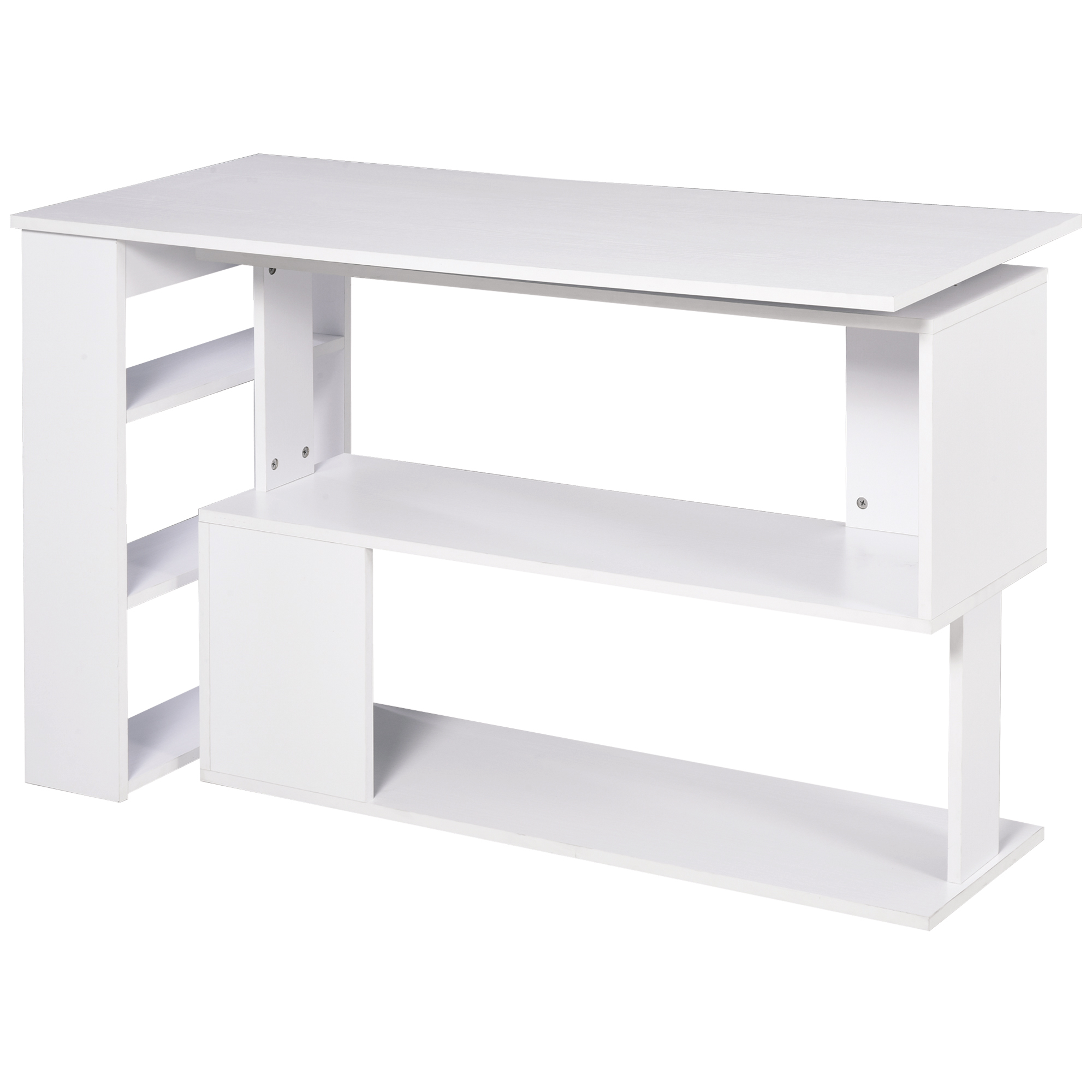 White Wood Corner Computer Desk Bookshelf - 110cm - Life Essentials