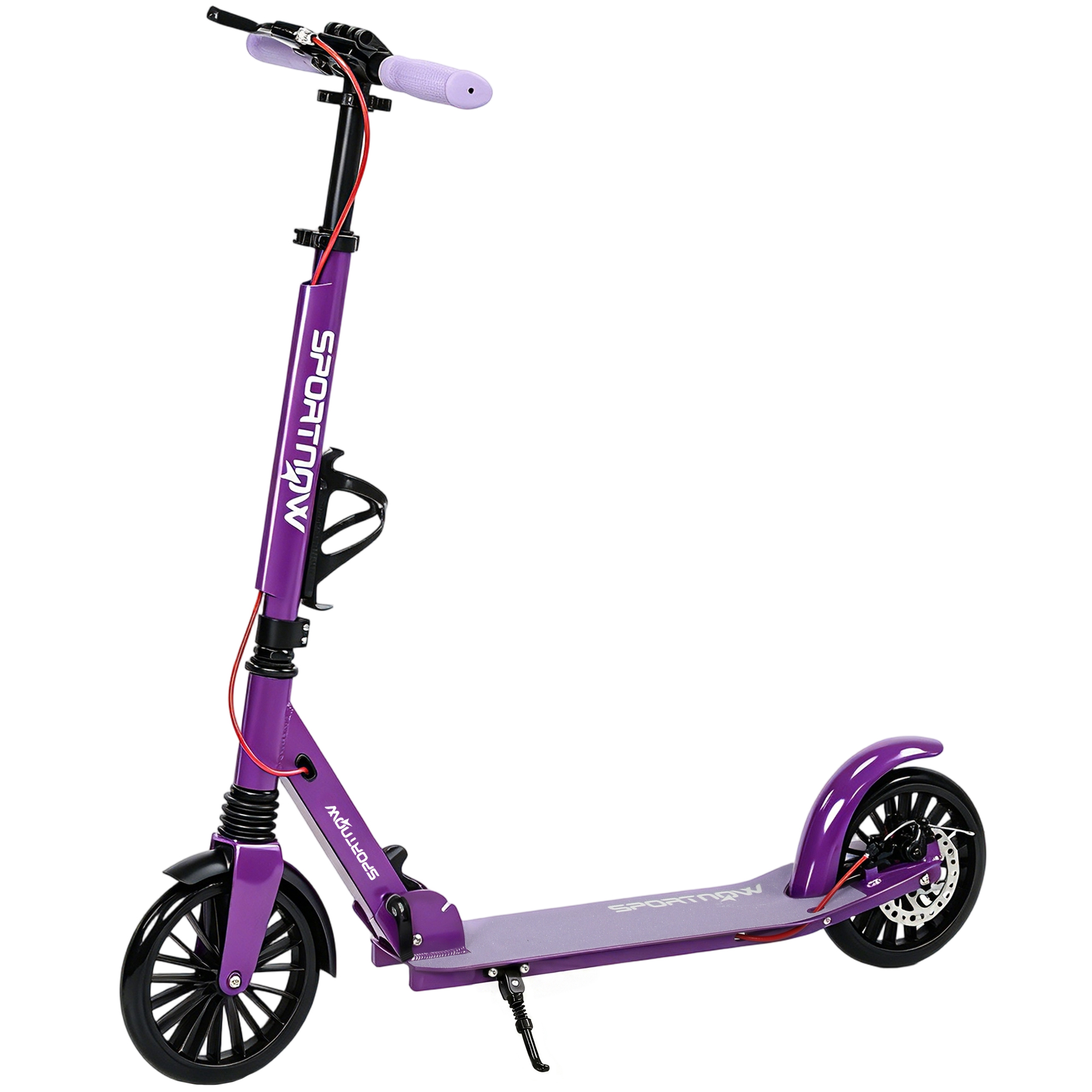 DOWNHAM Foldable Adult Kick Scooter with 200 mm Wheels and Height Adjustable Handlebar - Purple - Life Essentials