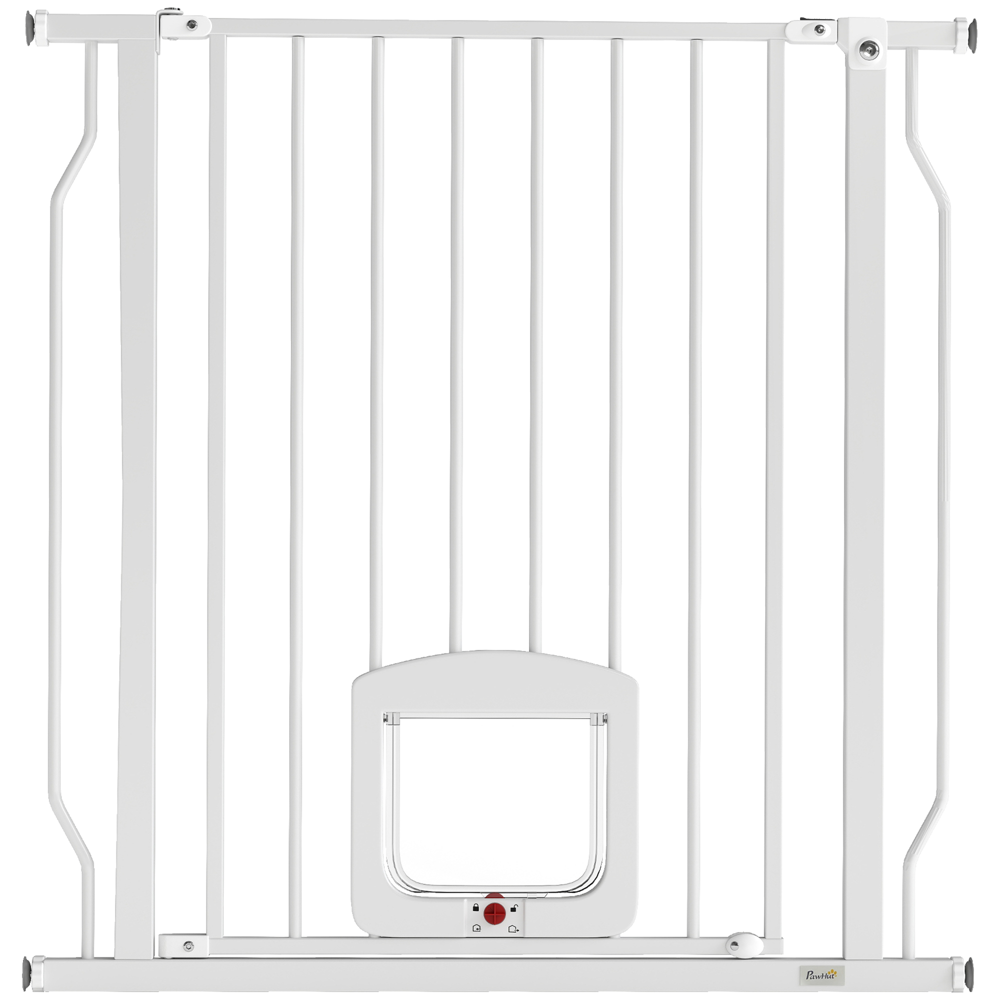 BLOXHAM Adjustable Pressure Fit Pet Gate with Cat Door for 75 to 85 cm Openings - White - Life Essentials