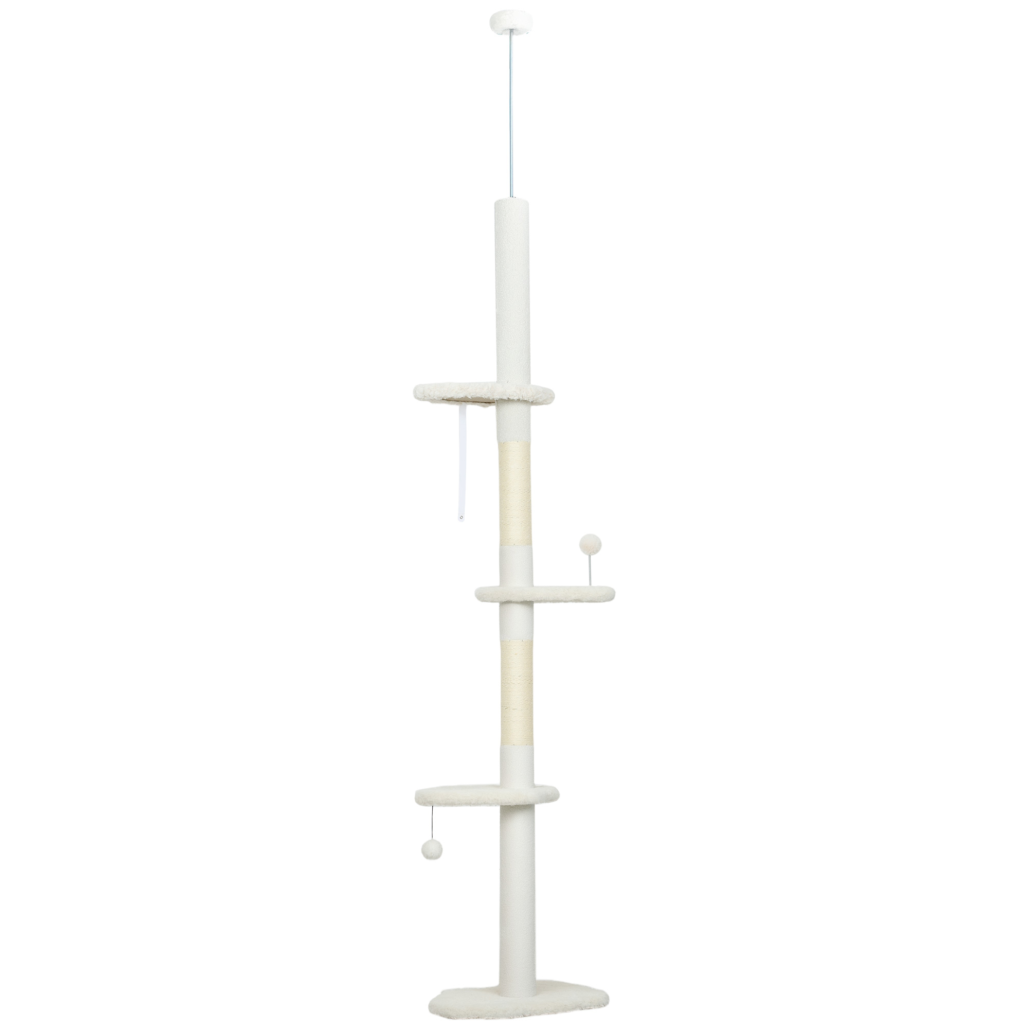 LULWORTH 225 to 255 cm Adjustable Cat Climbing Tower with Scratching Posts and Play Balls - Beige - Life Essentials