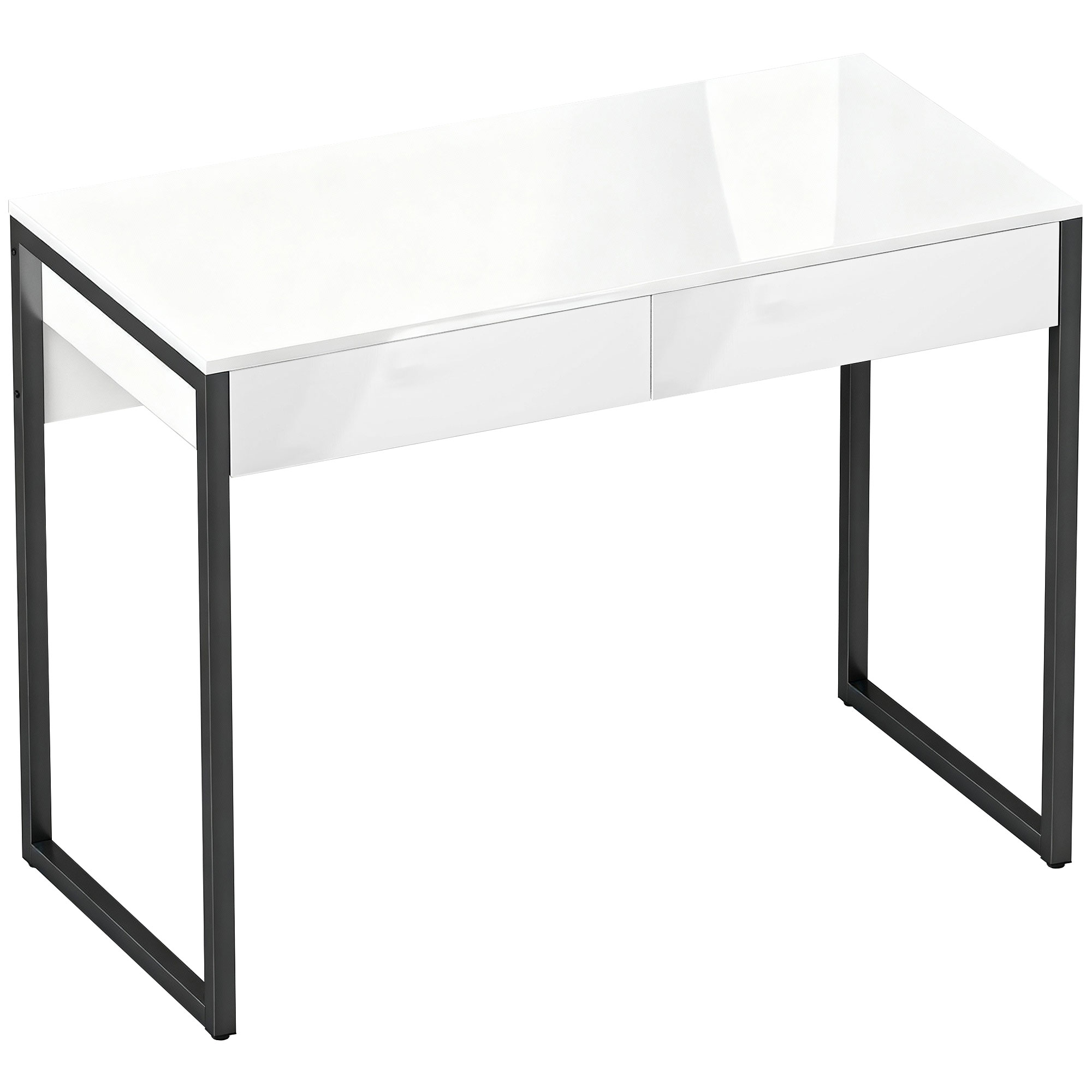 BARLOW High Gloss Work Table with Storage Drawers - White and Black - Life Essentials