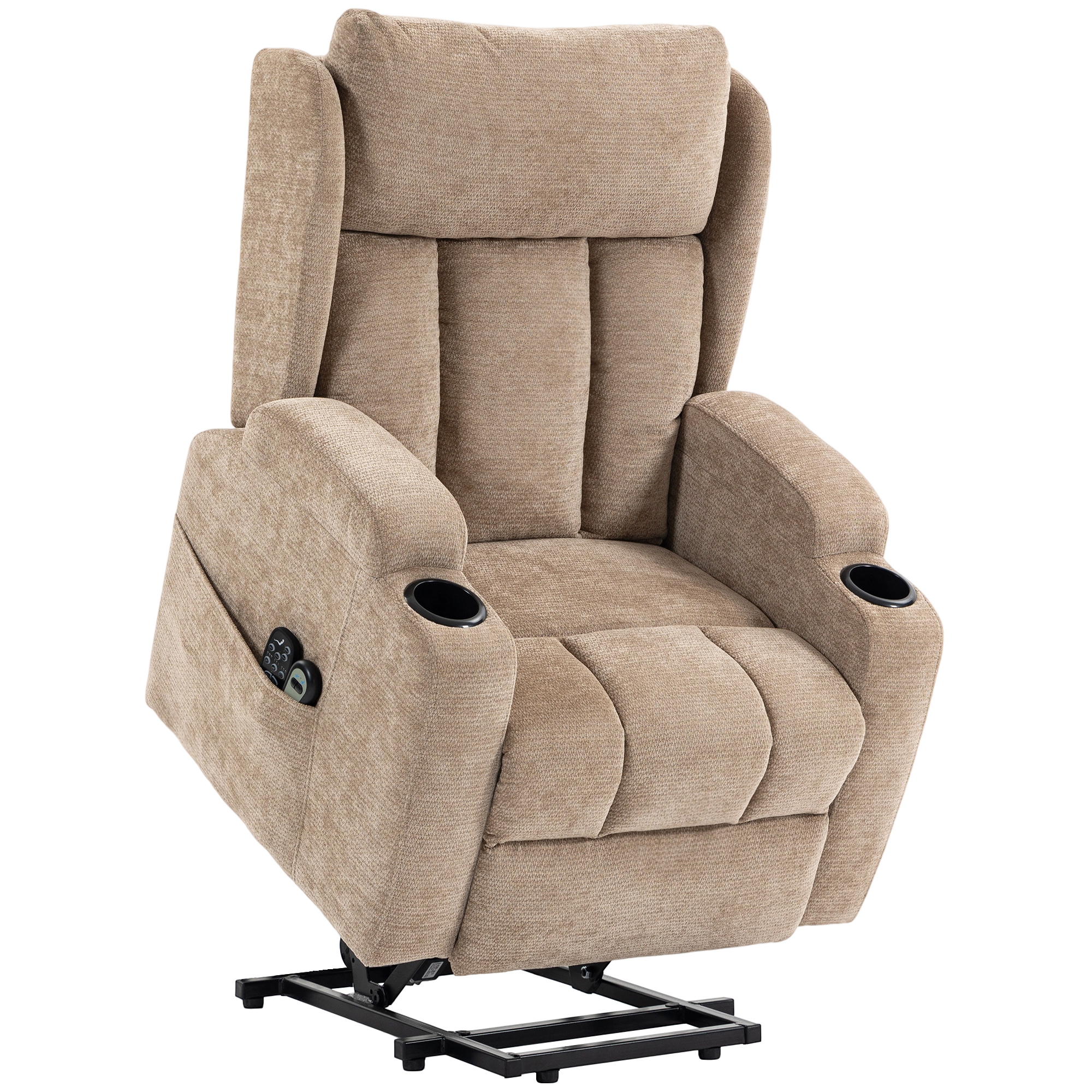 HUNGERFORD Chenille Power Lift Recliner Chair with Vibration Massage and Heat - Brown - Life Essentials