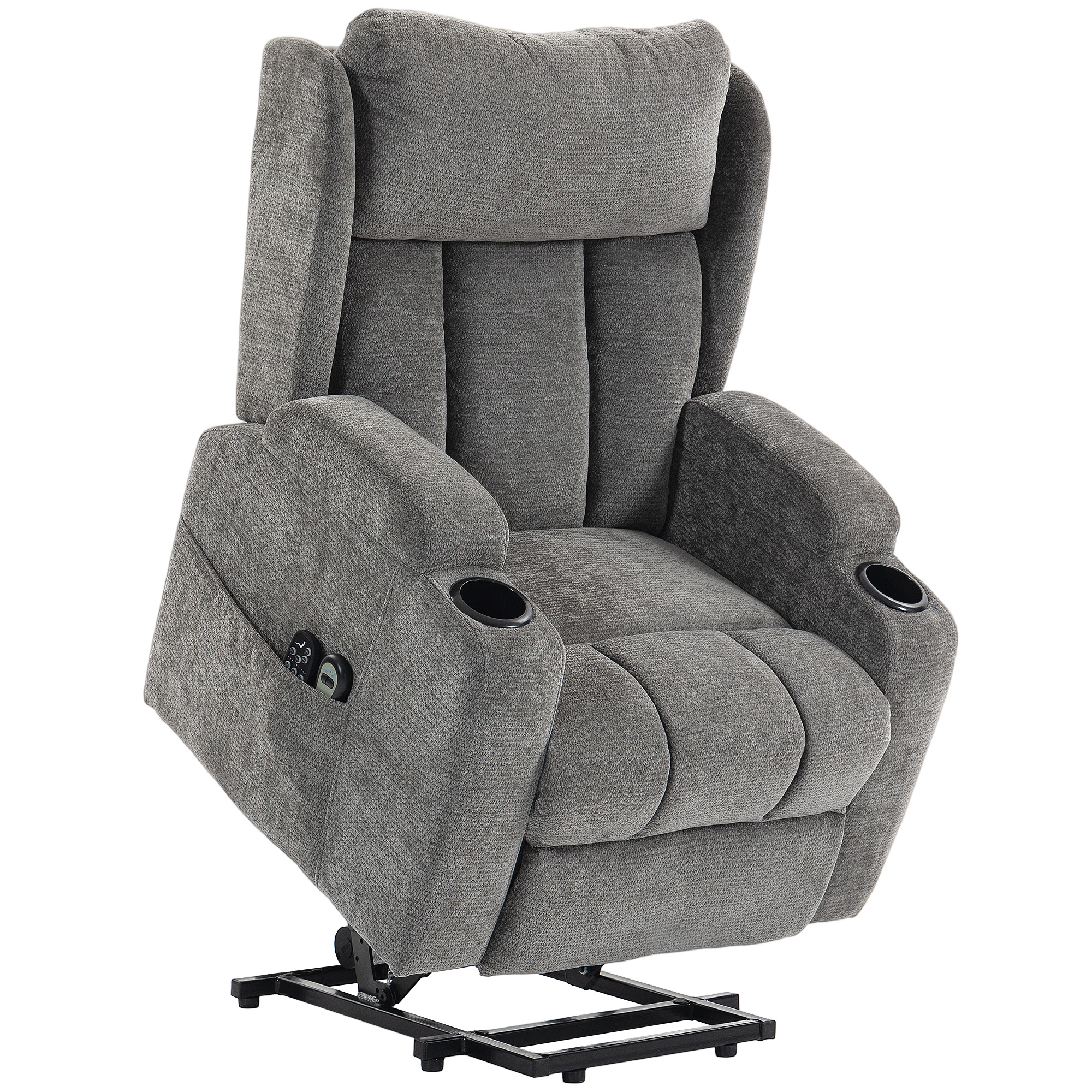 HUNGERFORD Chenille Power Lift Recliner Chair with Vibration Massage and Heat - Grey - Life Essentials