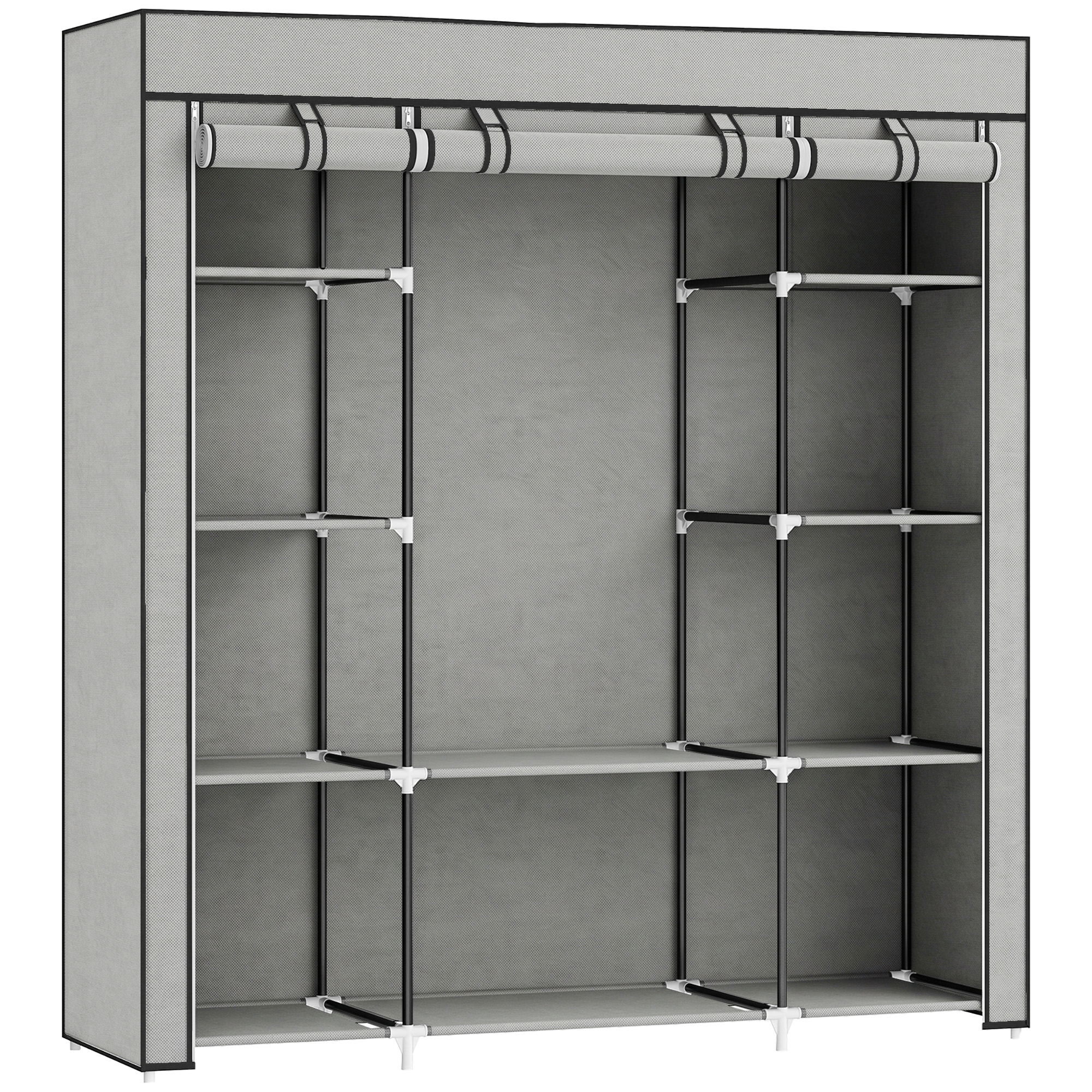 HIGHGATE Foldable Fabric Wardrobe with Hanging Rail and Storage Shelves - Light Grey - Life Essentials