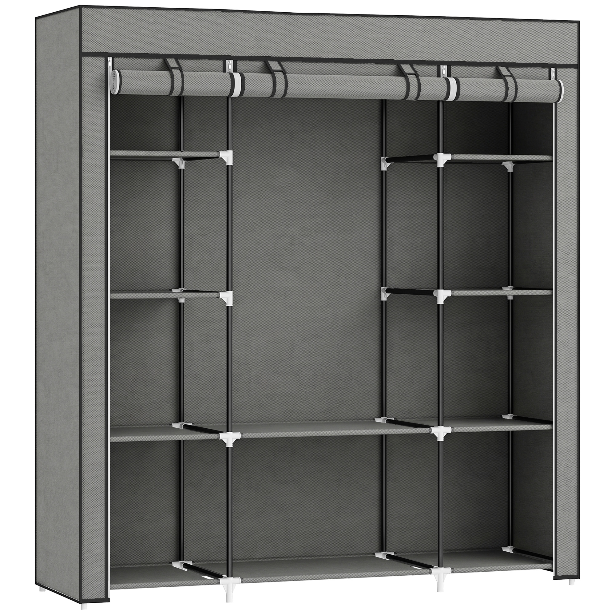 HIGHGATE Foldable Fabric Wardrobe with Hanging Rail and Storage Shelves - Dark Grey - Life Essentials