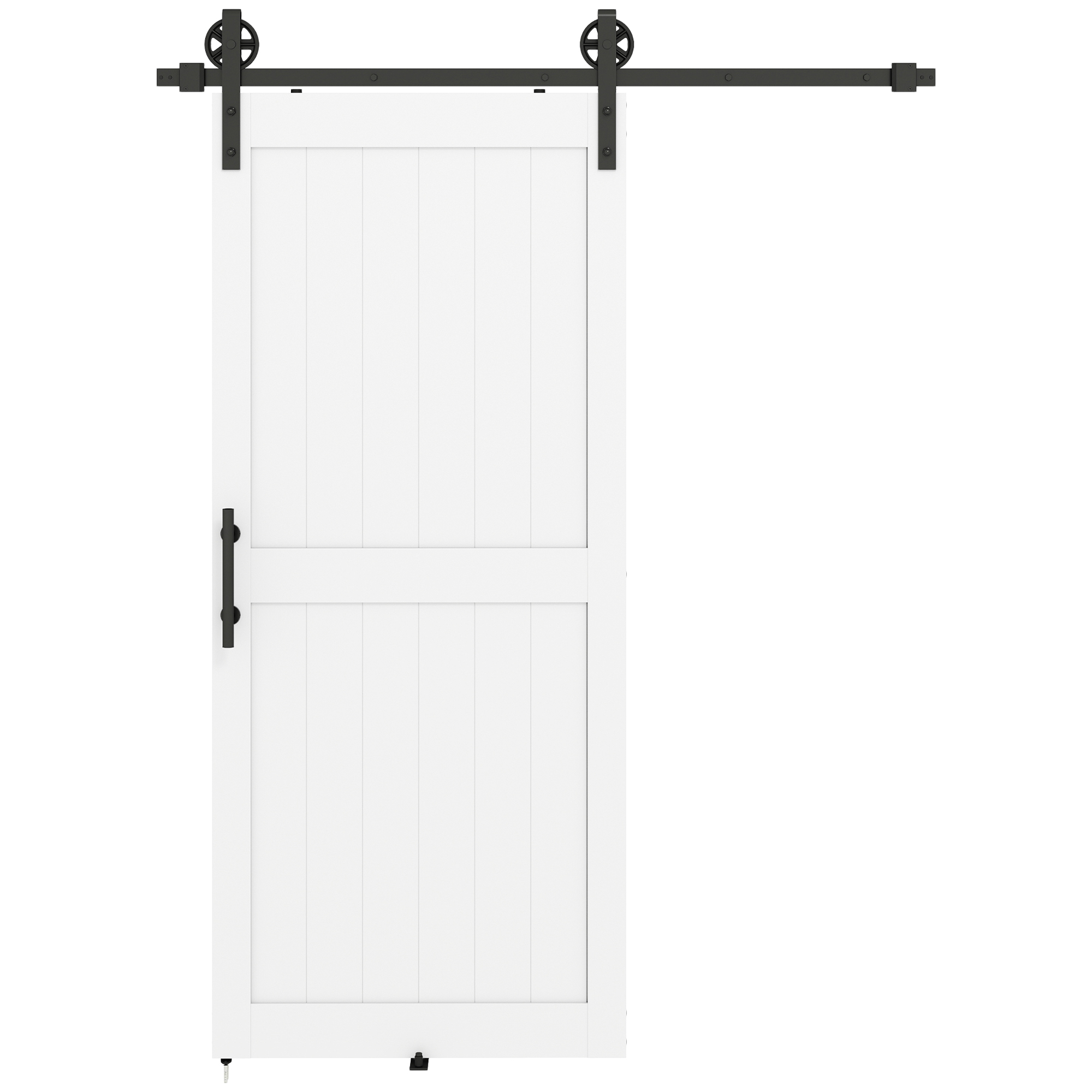 CHEADLE 183 cm MDF Sliding Barn Door Kit with Track, Rollers, Floor Guide and Handle - White and Black - Life Essentials