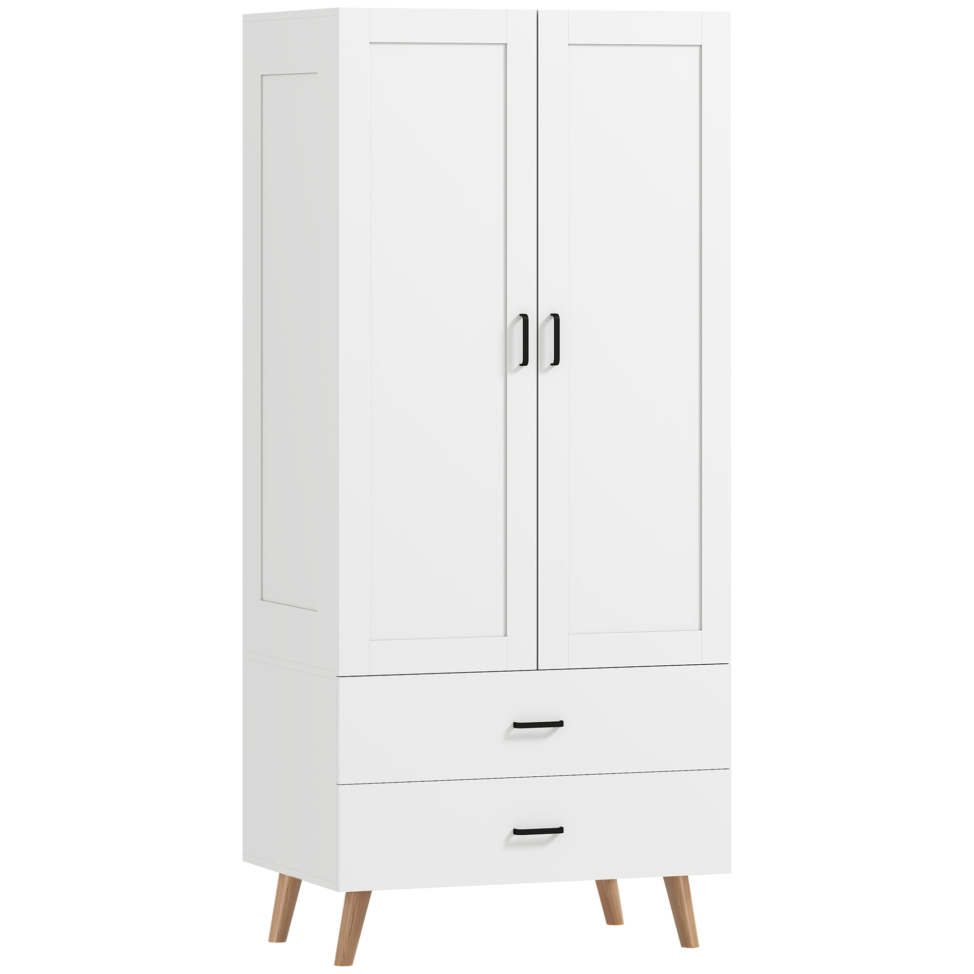 HASLEMERE 2 Door Wardrobe with 2 Drawers White - 80cm - Life Essentials