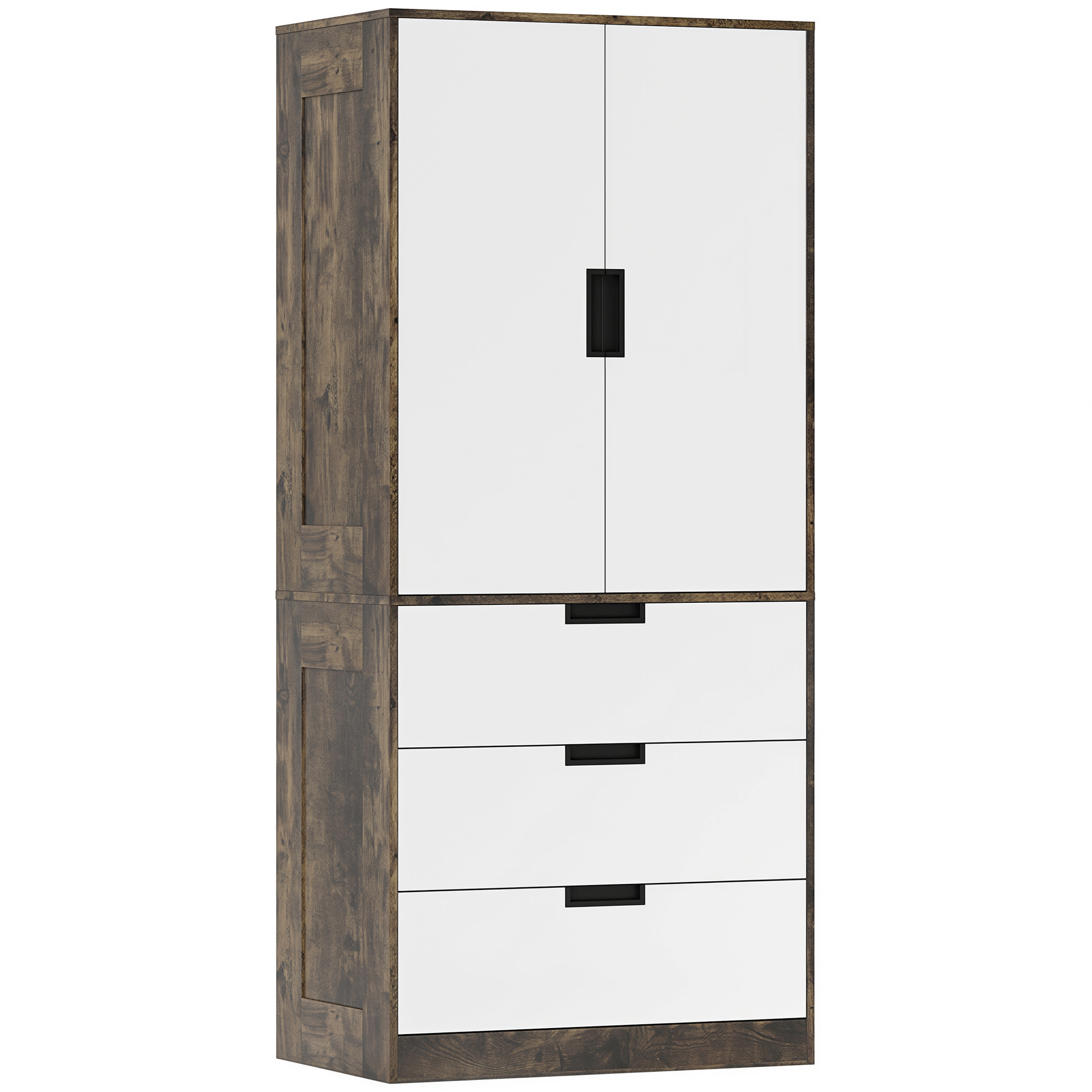 SERENA 2 Door Wardrobe with 3 Drawers Dark Oak with White - 80cm - Life Essentials