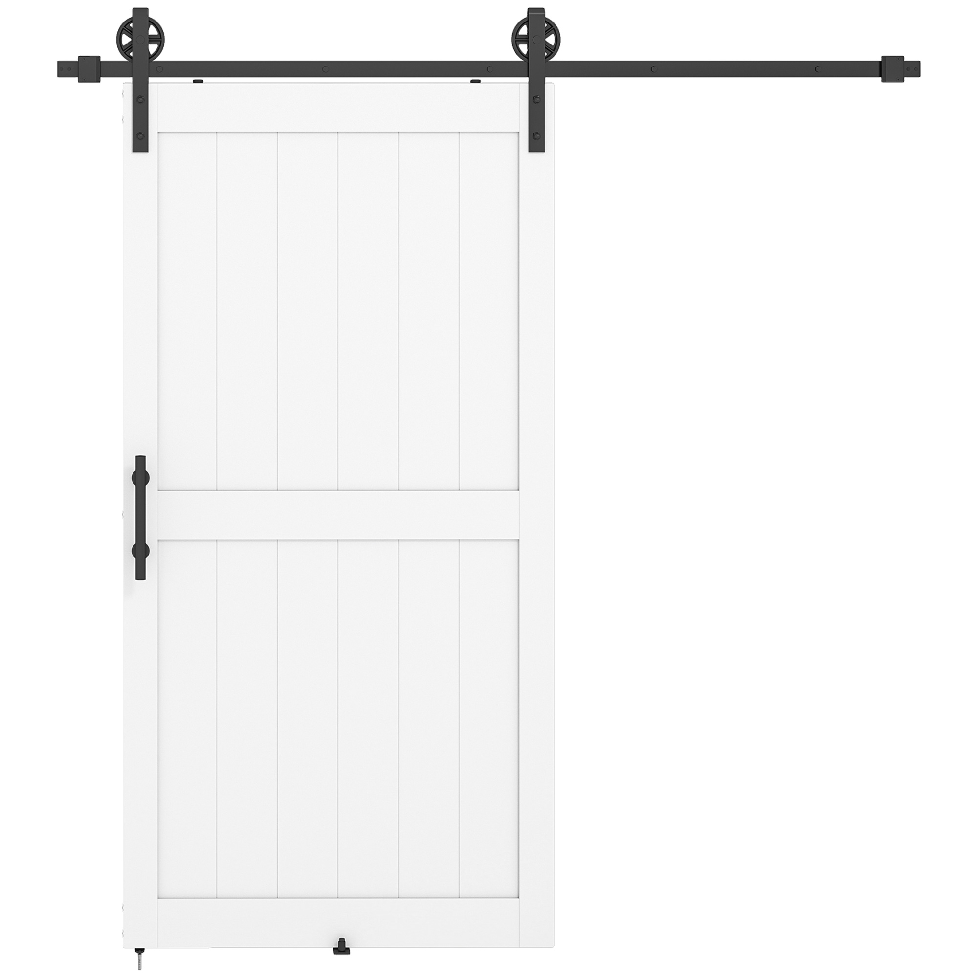 CHEADLE 213.4 cm Sliding Barn Door Kit with Track, Rollers, Floor Guide and Handle - White and Black - Life Essentials