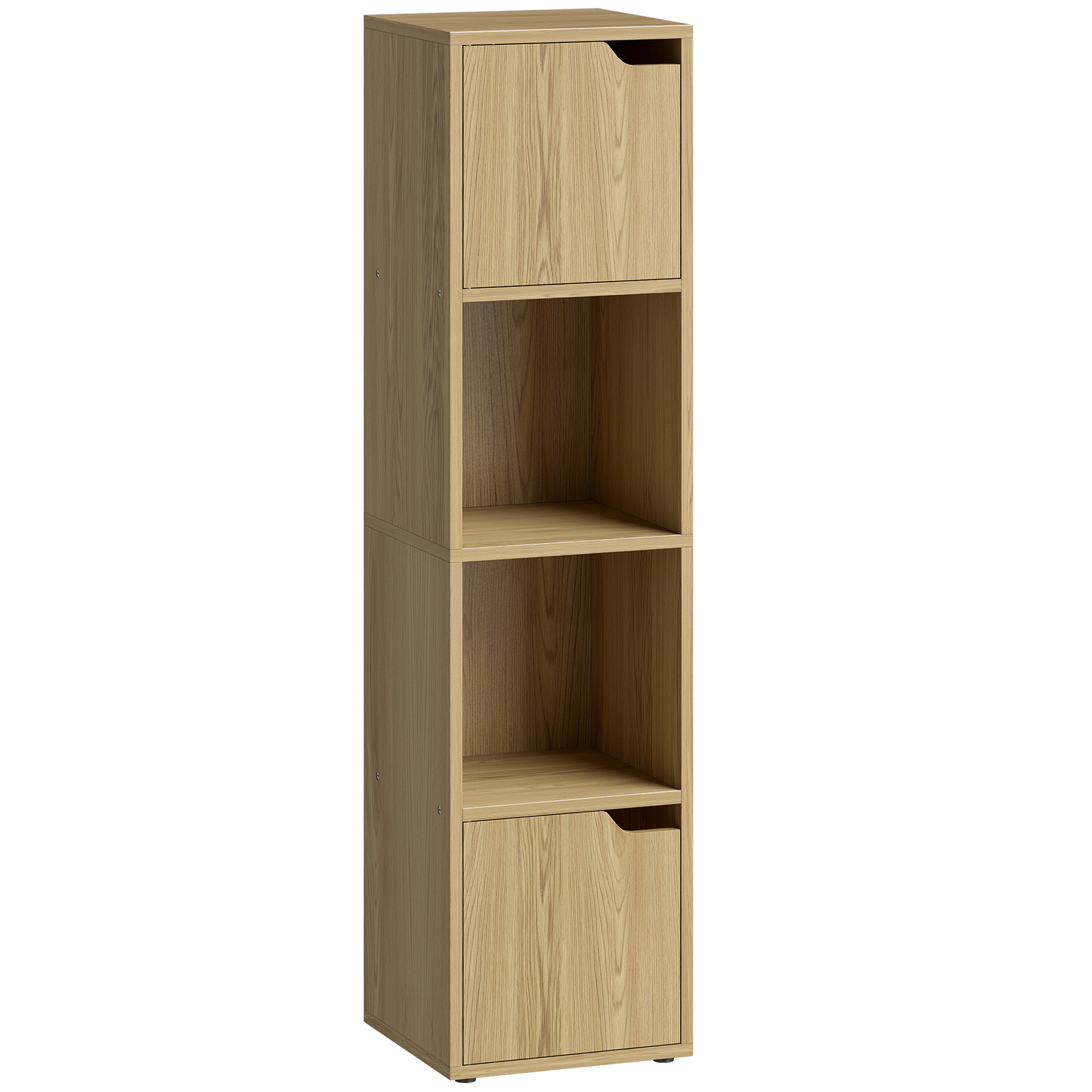 CADMORE 4 Tier Narrow Bookcase and Storage Cabinet with Doors - Oak - Life Essentials