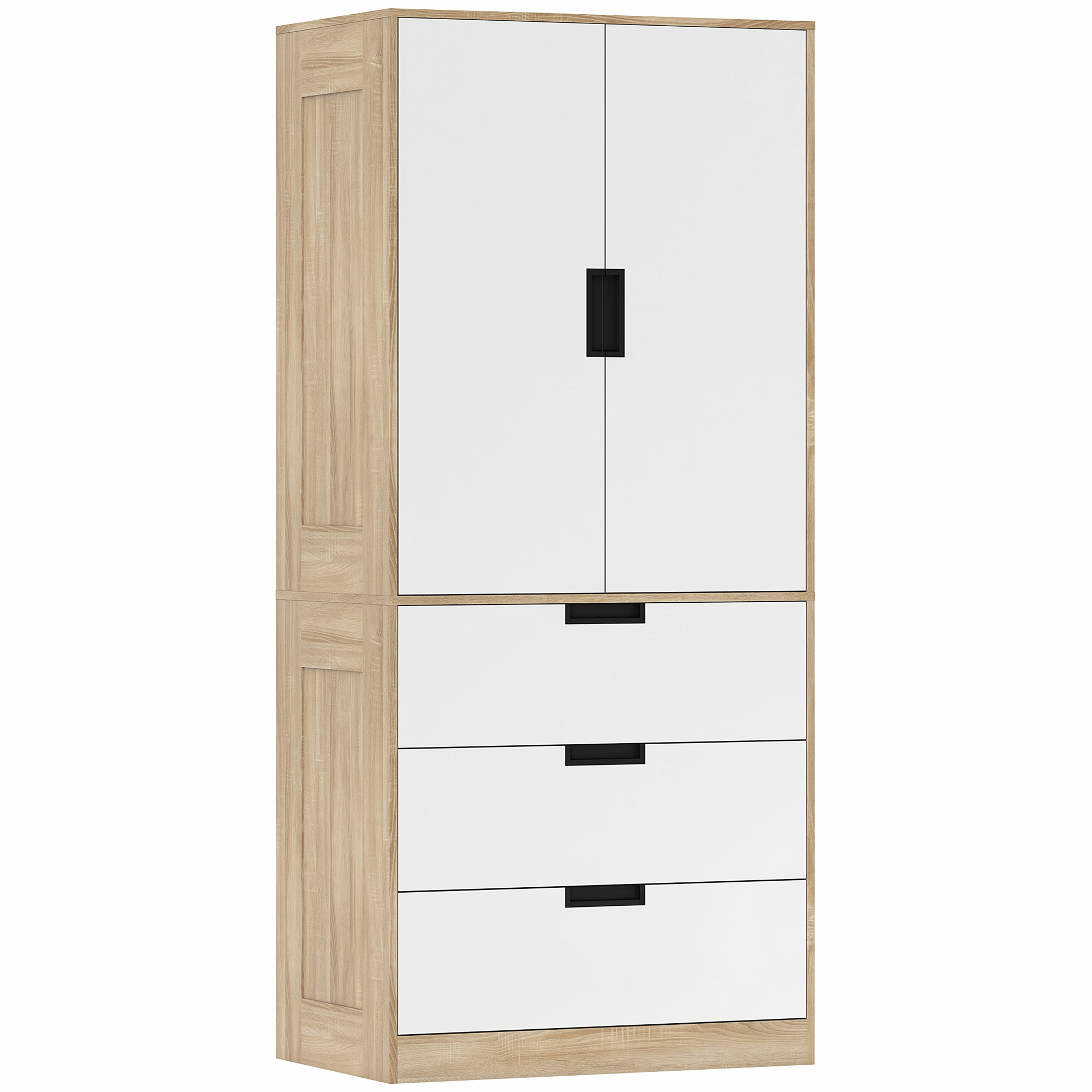 SERENA 2 Door Wardrobe with 3 Drawers Light Oak with White - 80cm - Life Essentials