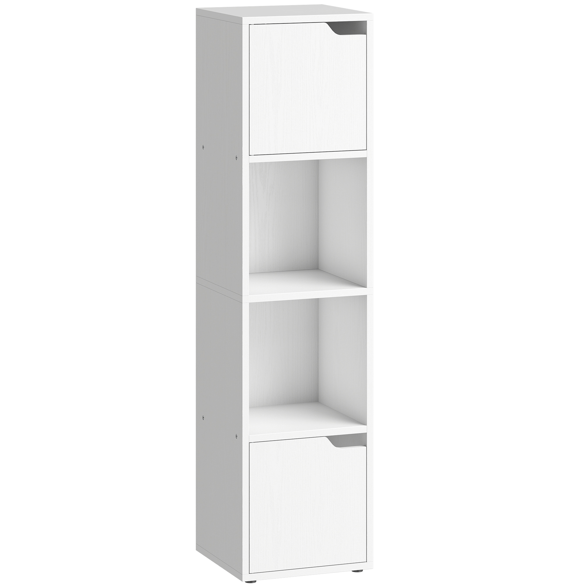 CADMORE 4 Tier Narrow Bookcase and Storage Cabinet with Doors - White - Life Essentials