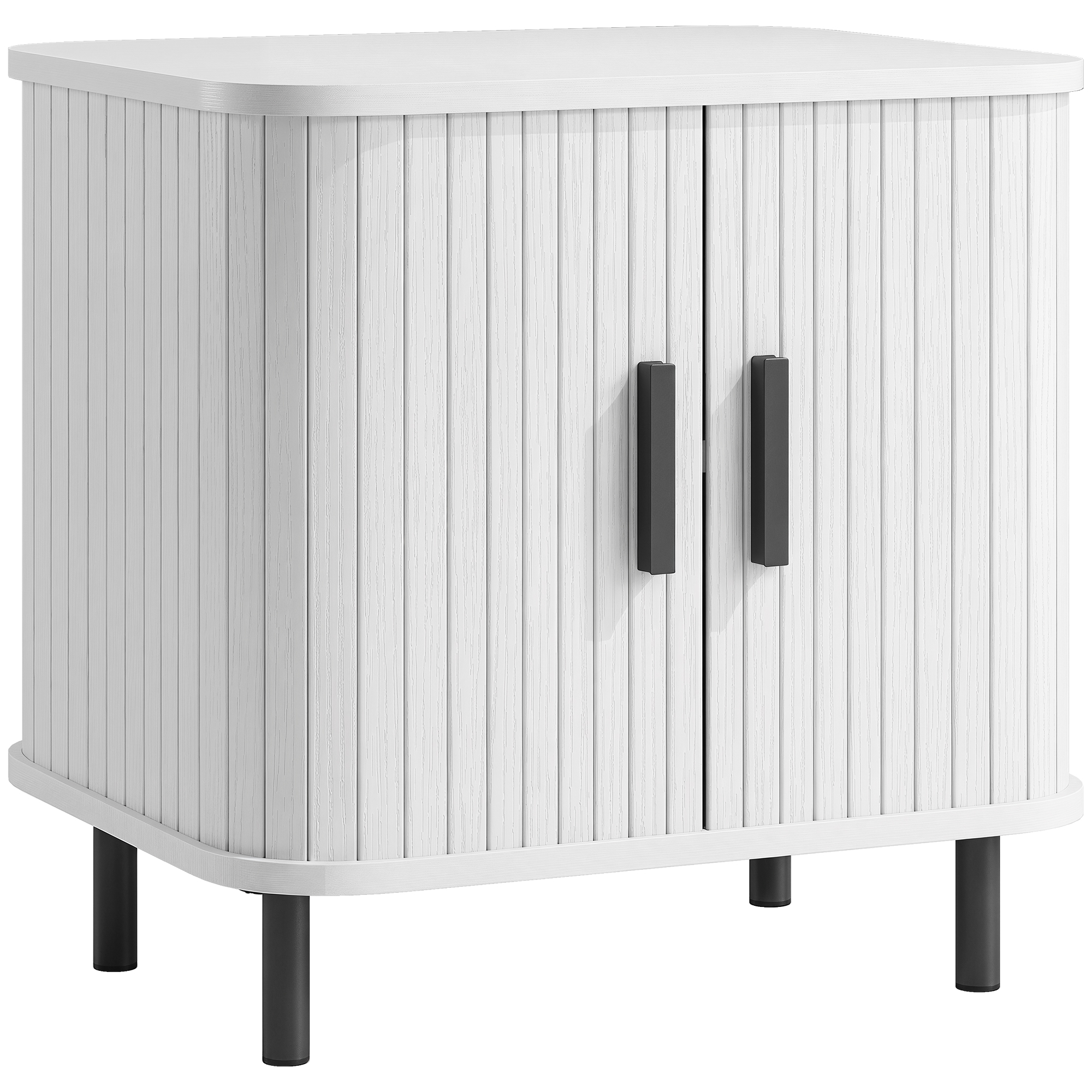 MILTON Bedside Table with Sliding Doors and Metal Legs - White Wood Effect - Life Essentials
