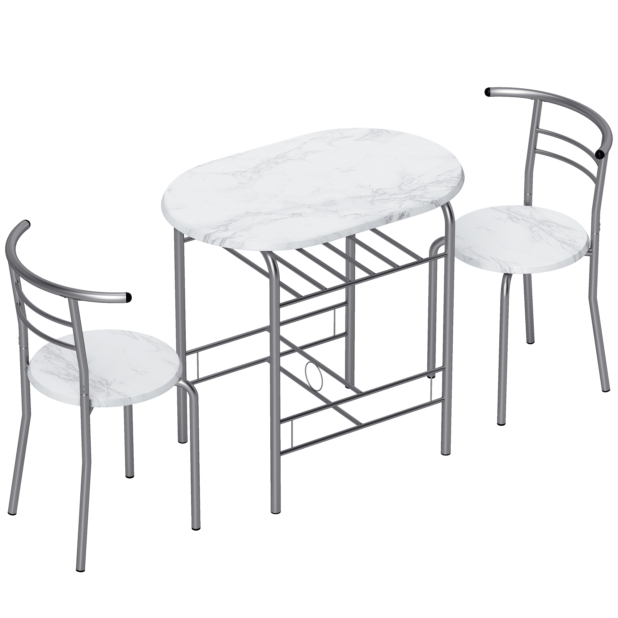 GRAVESEND 3 Piece Compact Dining Table and Chairs Set - White Marble Effect - Life Essentials