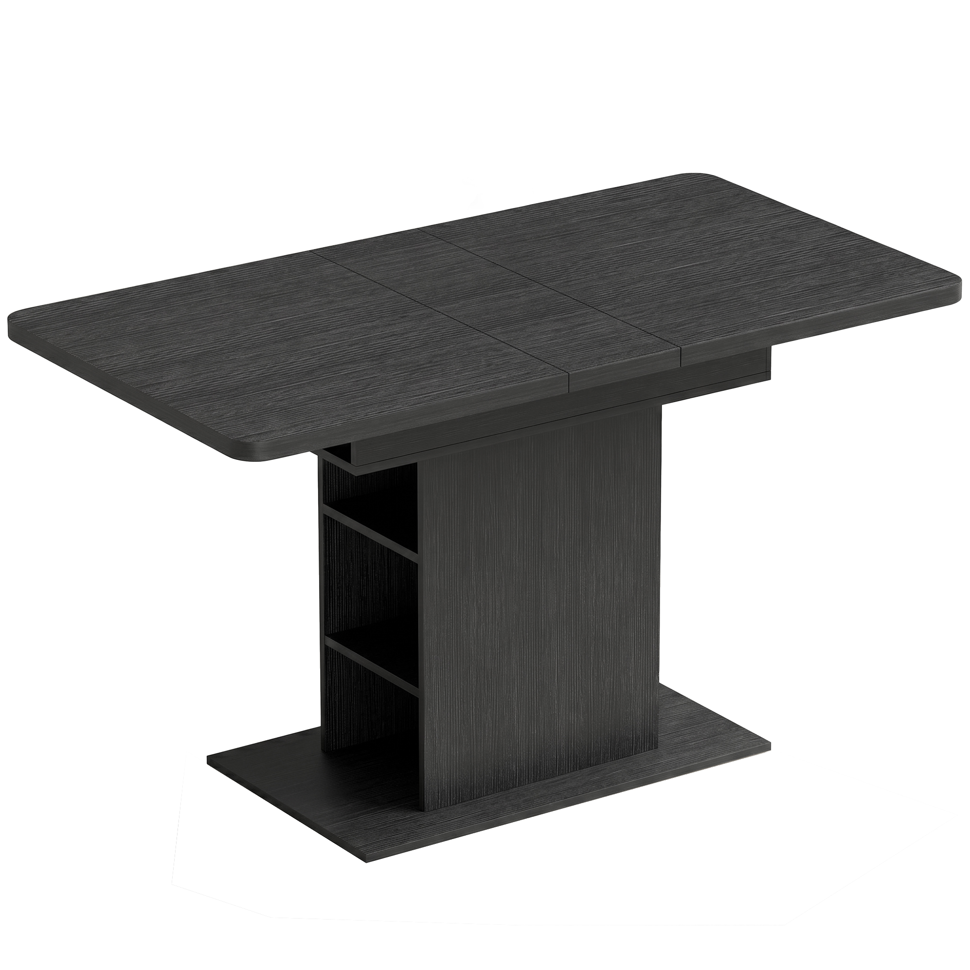 CARBROOKE 110 to 130 cm Extendable Dining Table for 4 to 6 People with 6 Open Shelves - Black - Life Essentials