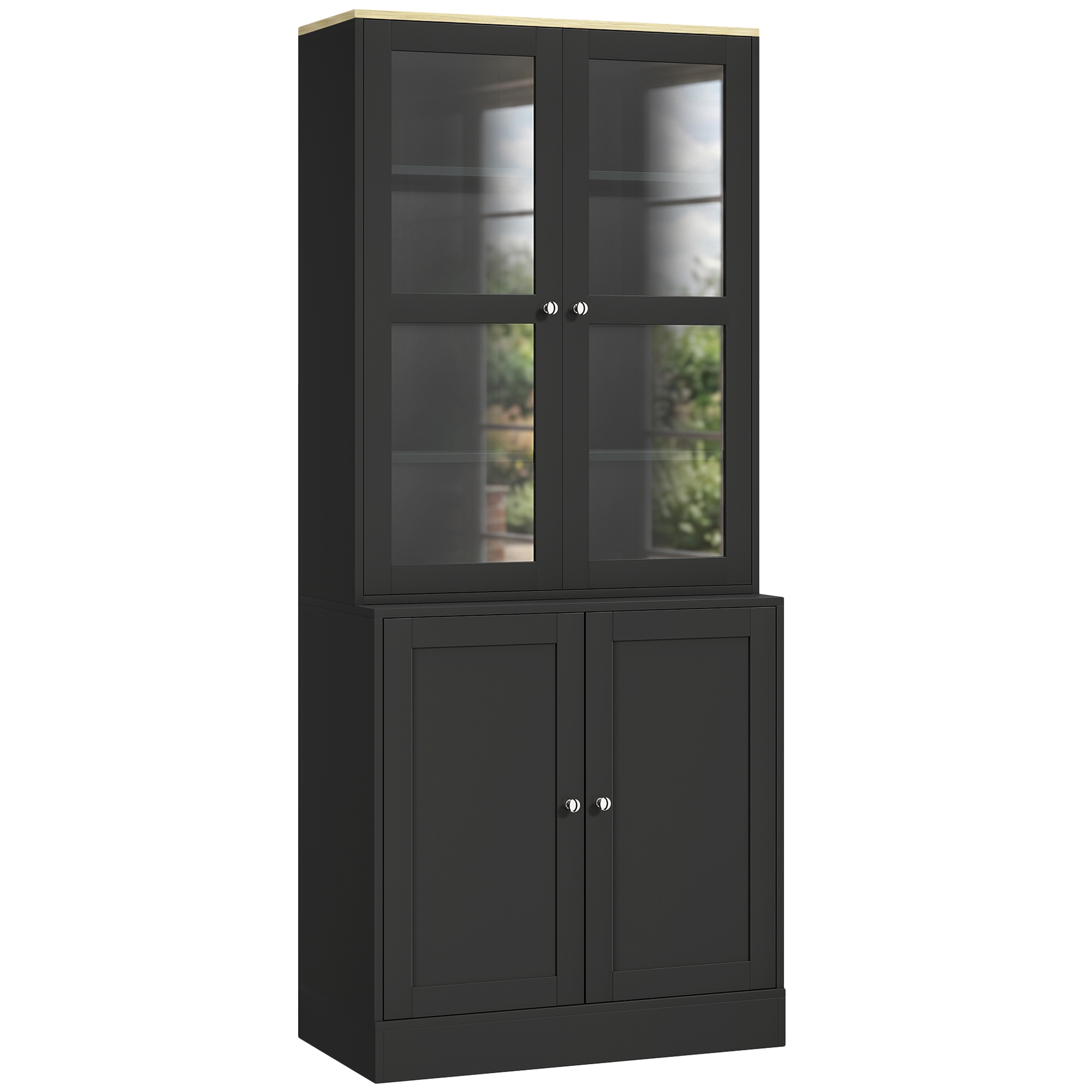 KENDAL Modern Display Bookcase with Glass Doors and Adjustable Shelves - Black and Natural - Life Essentials