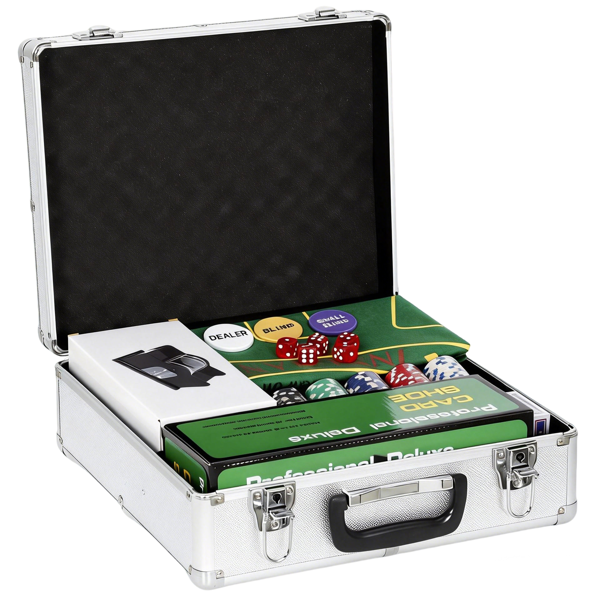ZENLEIGH 500 Piece Poker Chip Set with Shuffler, Card Shoe, Mat and Carry Case for Texas Holdem - Silver Tone - Life Essentials