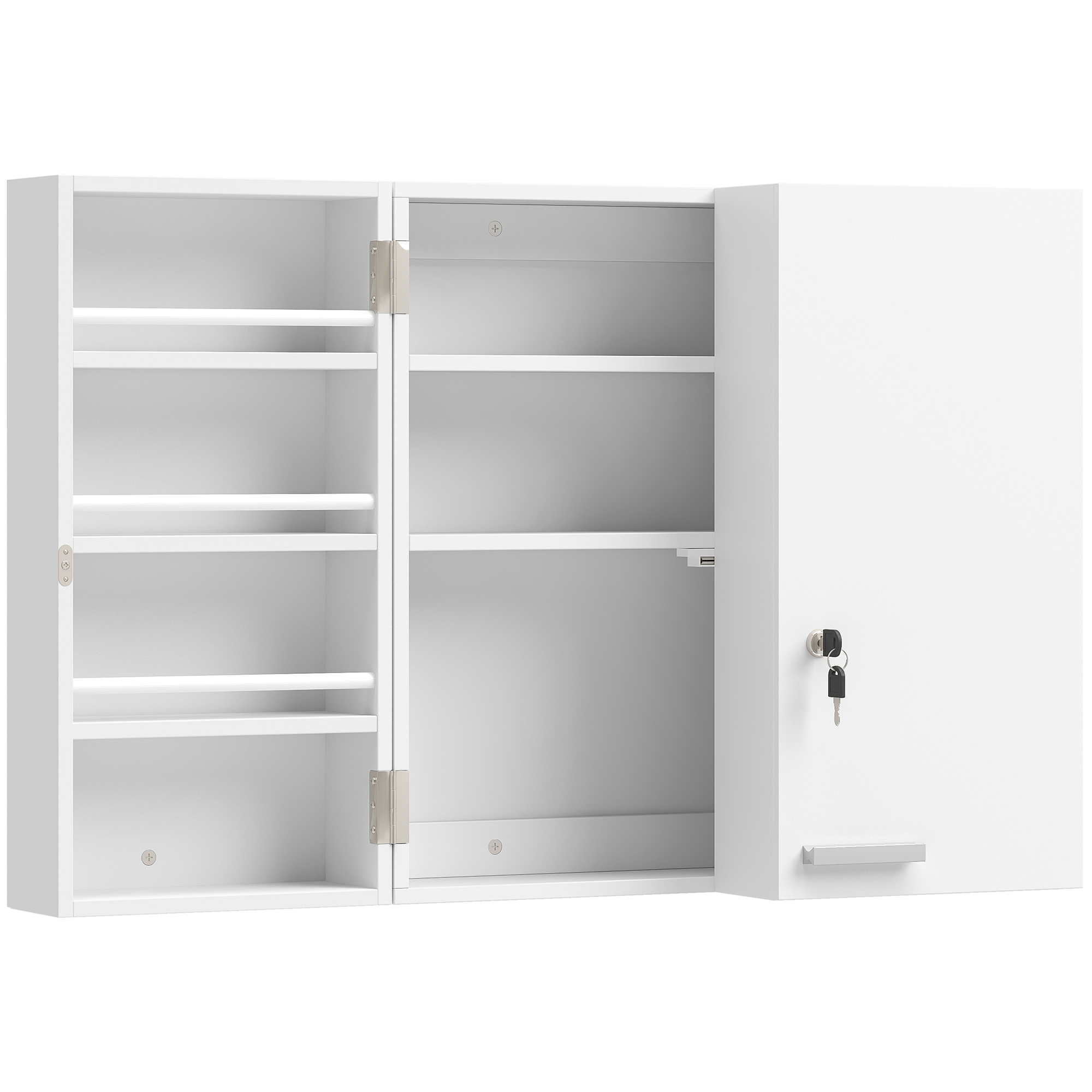 STOURBRIDGE 3 Tier Medicine Cabinet with Key Lock, 2 Doors and 11 Storage Compartments - White - Life Essentials