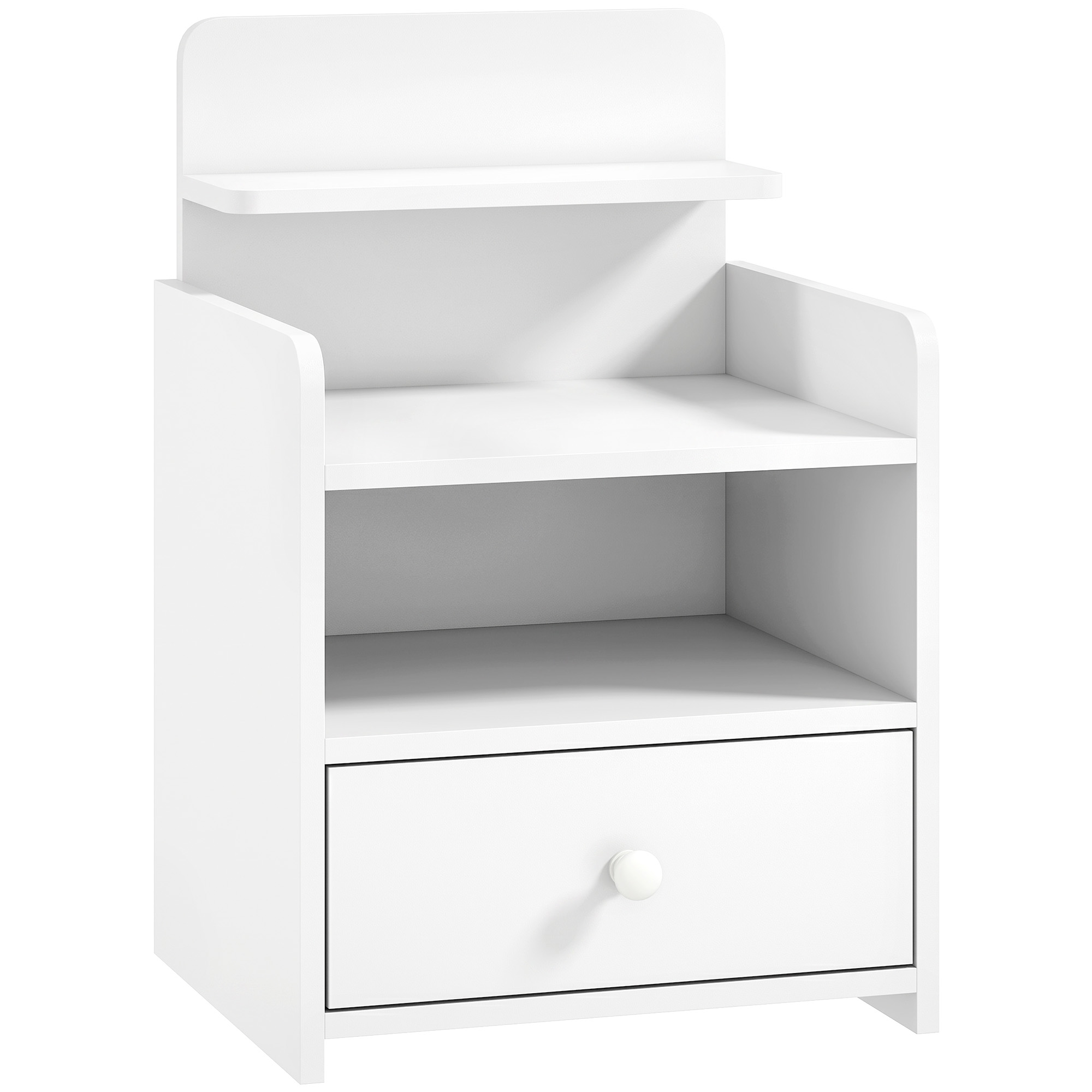 SPILSBY Bedside Table with Drawer and Open Shelf for Bedroom or Living Room - White - Life Essentials