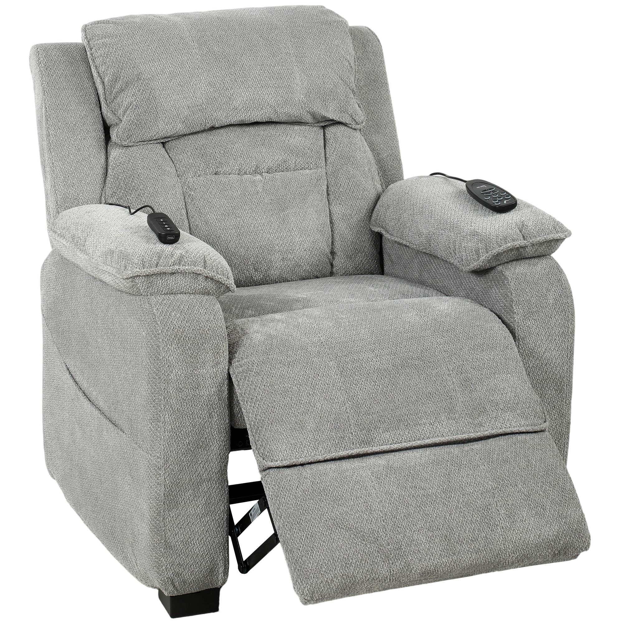 MEREWORTH Power Recliner Armchair with Massage, Heat and Wide Spring Seat - Light Grey - Life Essentials
