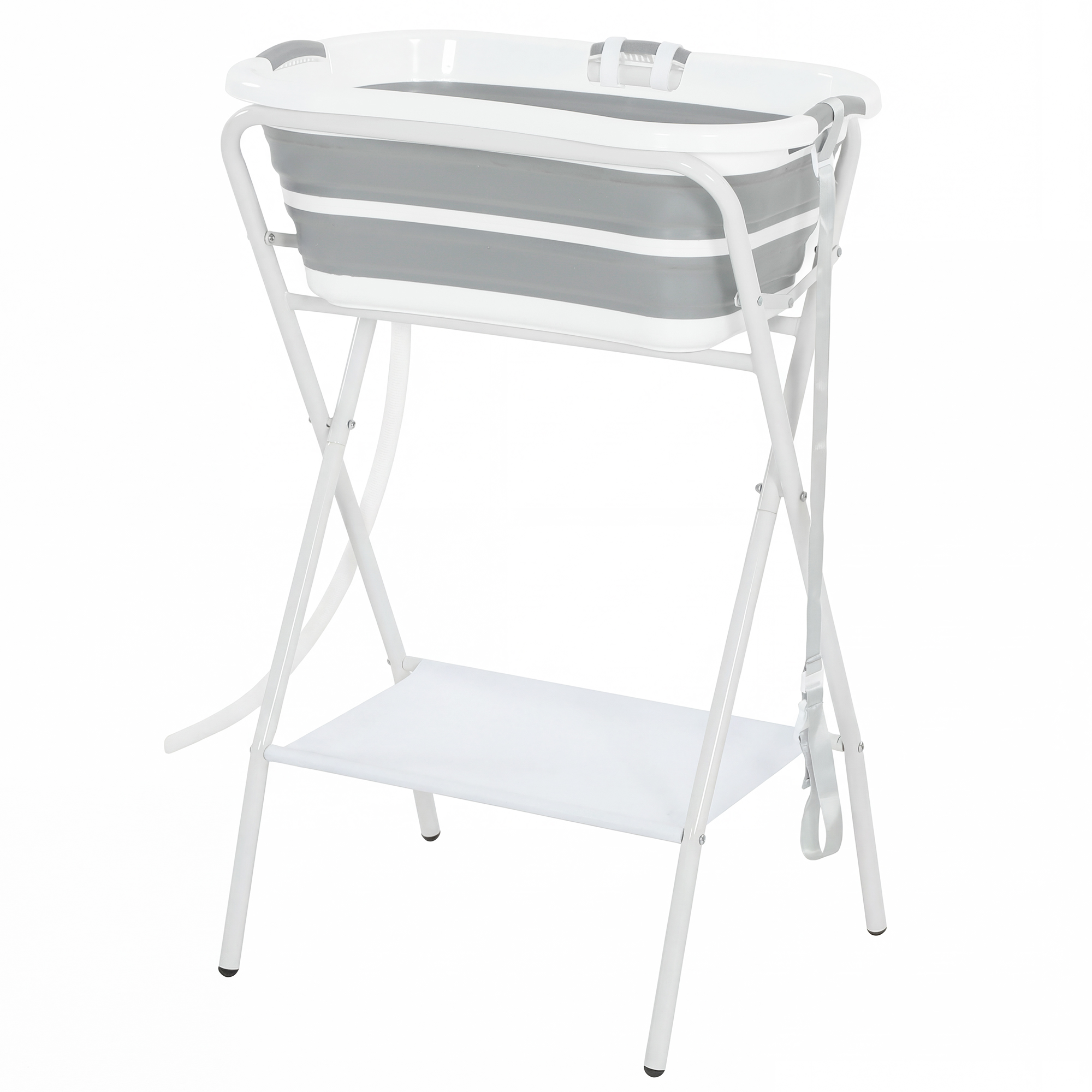 NORON Portable Foldable Dog Bath Tub with Stand and Drainage Hole for Small Dogs - Grey and White - Life Essentials