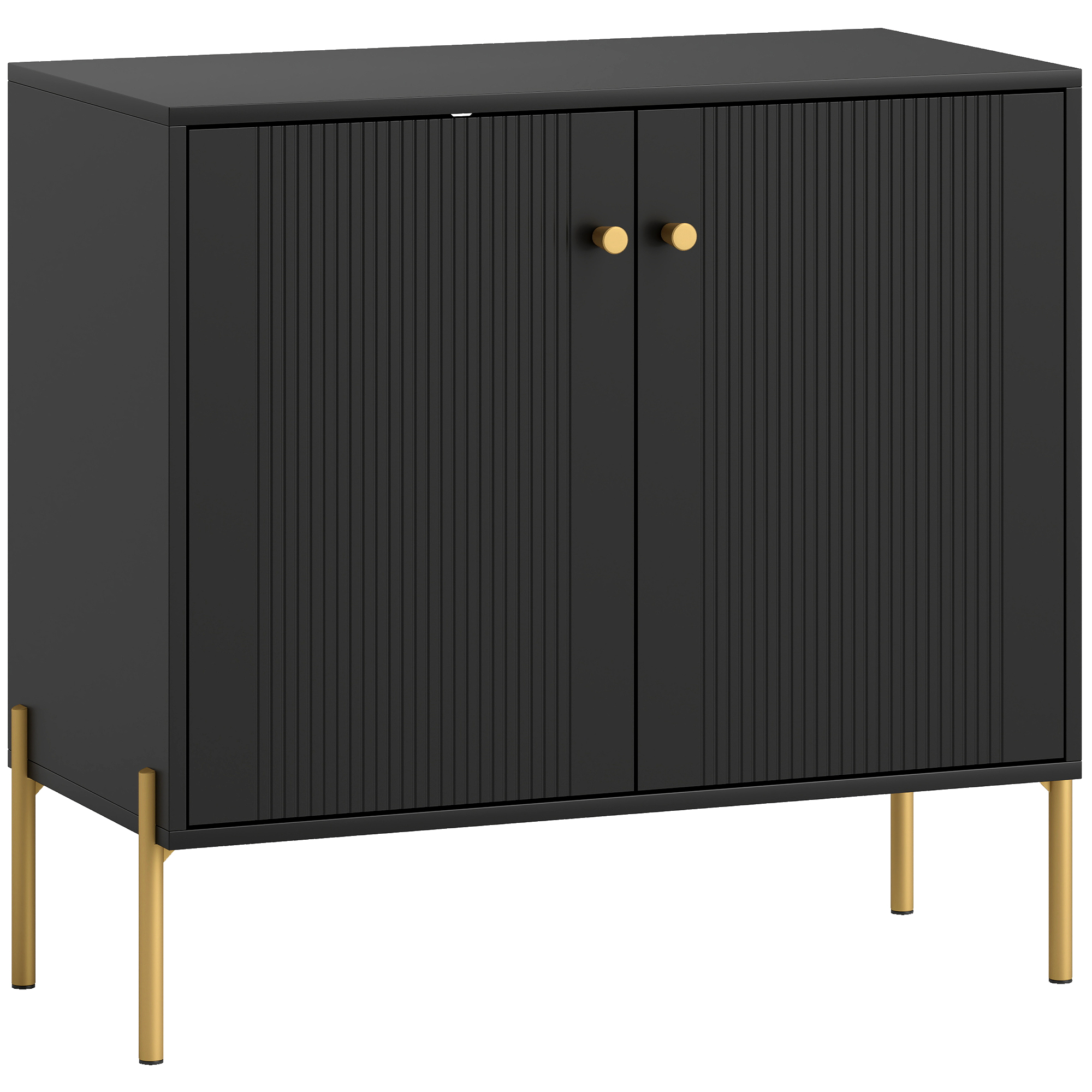 CASTLEFORD Coffee Bar Sideboard Cabinet with Fluted Doors and Adjustable Shelf - Black and Gold Tone - Life Essentials
