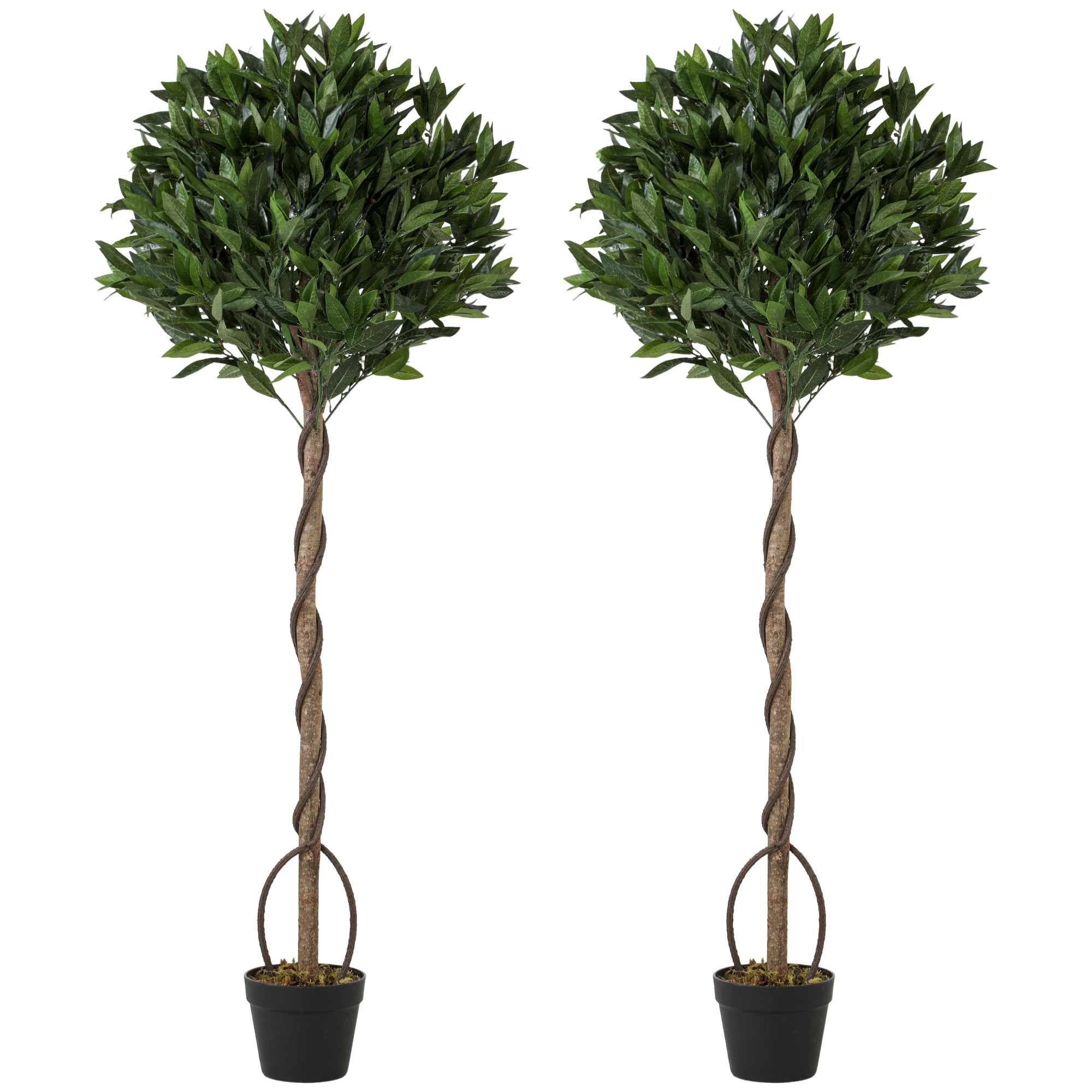GILLINGHAM Set of 2 Artificial Bay Laurel Topiary Trees with Weighted Pots - Green - Life Essentials